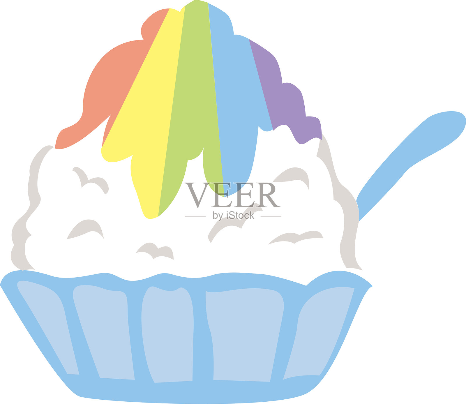 彩虹色糖浆的刨冰。矢量插图。插画图片素材