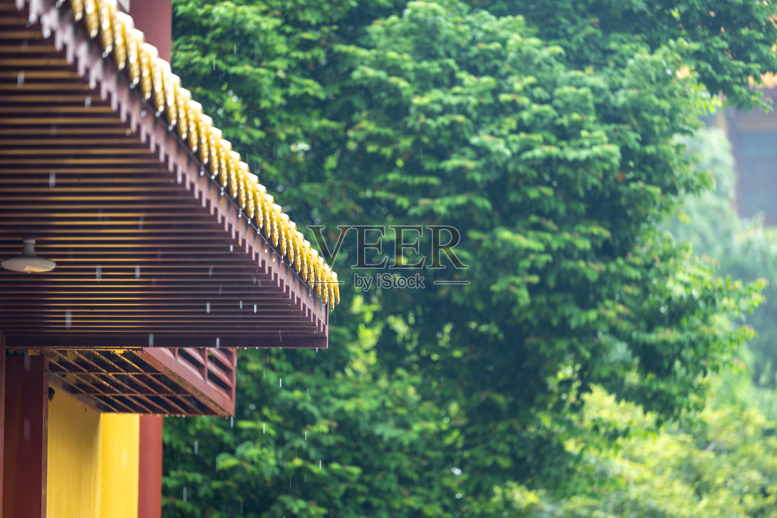 雨中的古代建筑：宁静而永恒的场景照片摄影图片