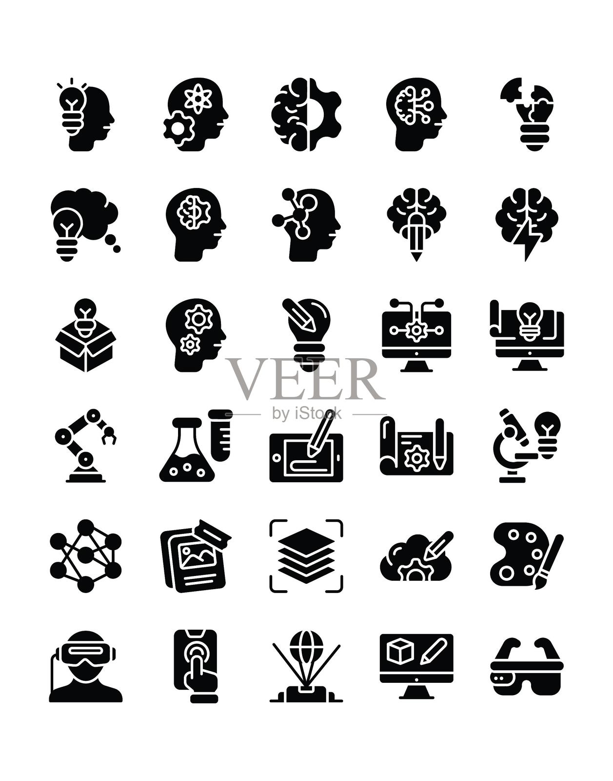 创新与创意图标集，30个孤立在白色背景上插画图片素材