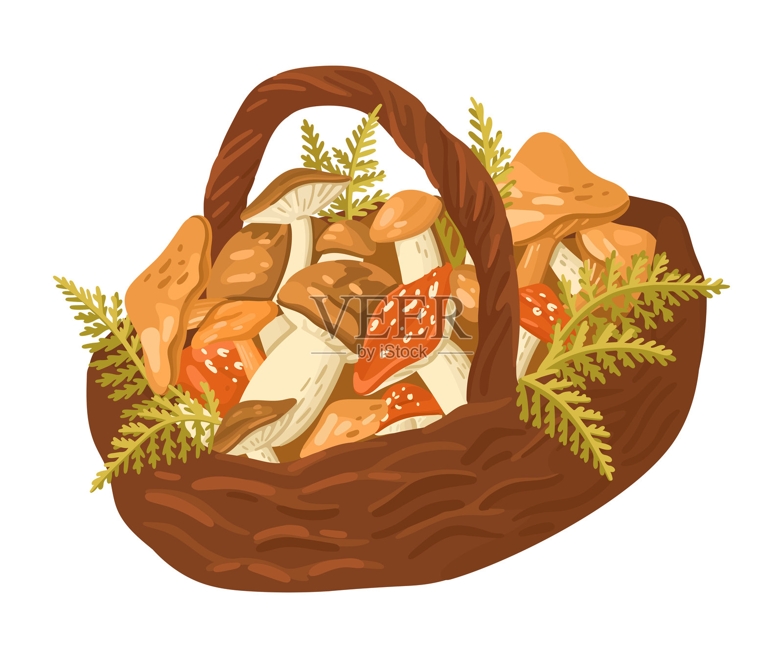 秋季蘑菇篮。野生森林收获。矢量图。插画图片素材