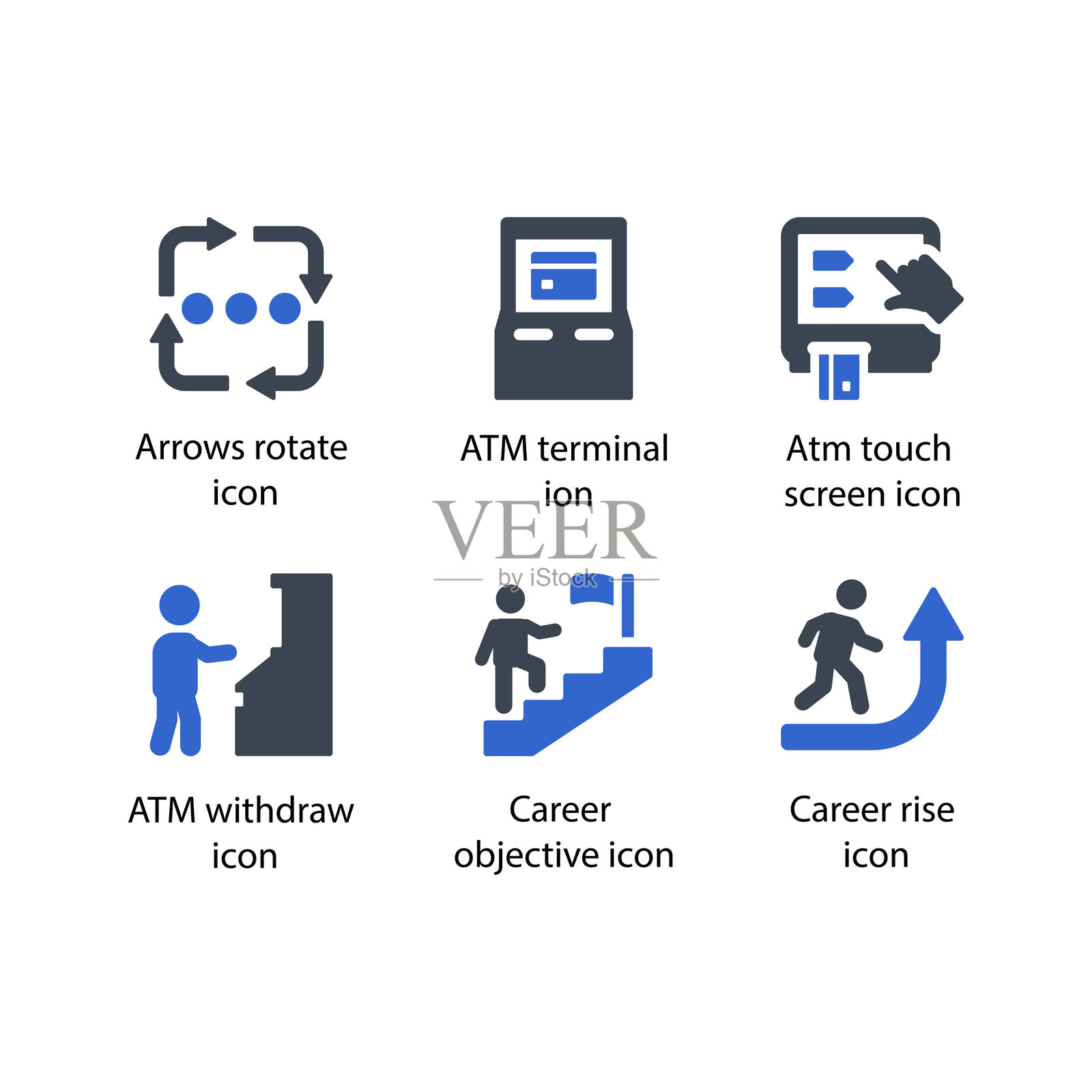 箭头旋转，终端，ATM触摸屏，ATM取款，职业目标，职业晋升，图标插画图片素材