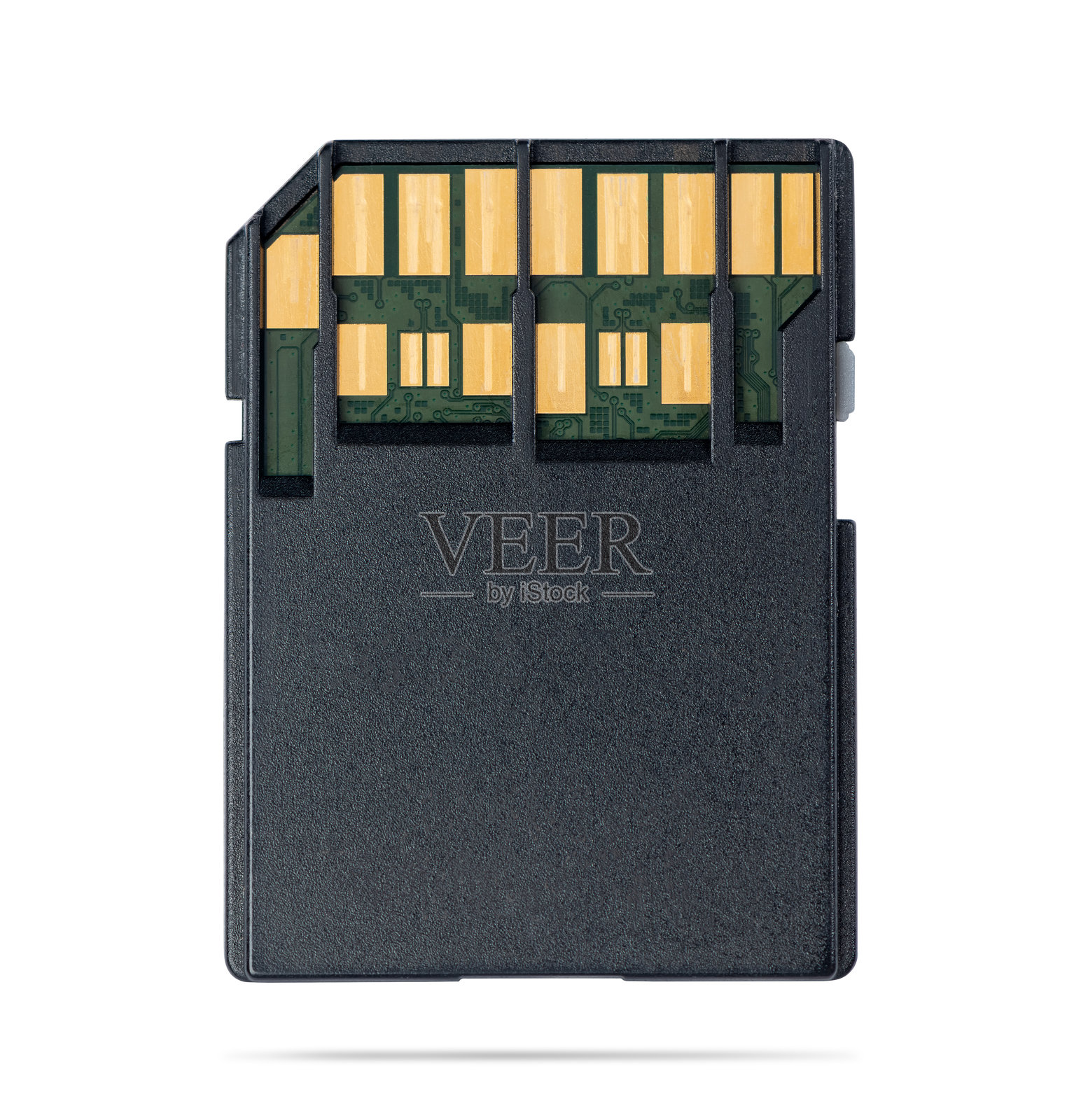 高速SD存储卡，具有双排接触点，支持UHS-II接口以实现快速数据传输。非常适合专业相机和4K视频录制。背景为白色，包含路径。照片摄影图片