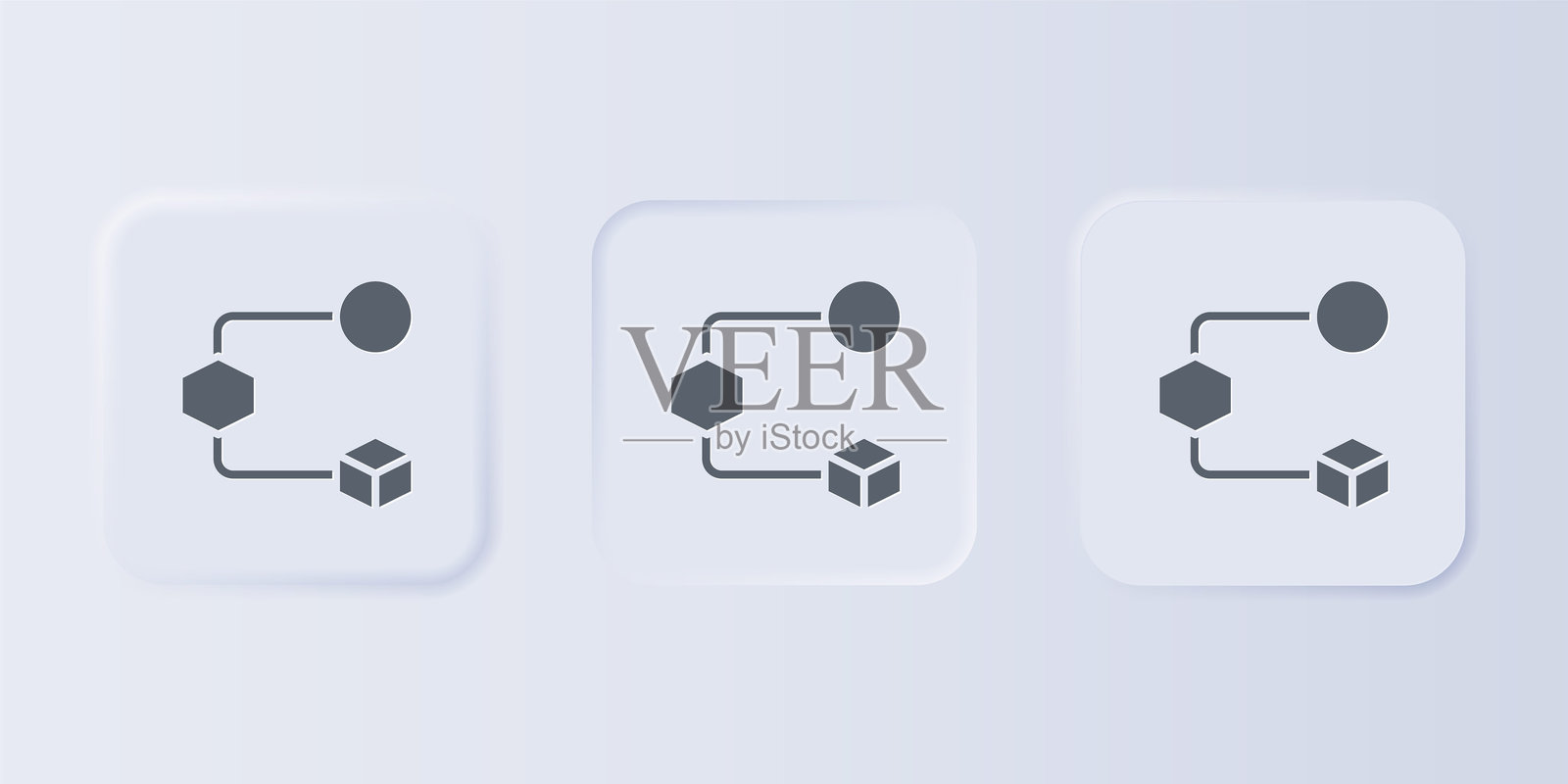 灰色等距立方体图标，背景为灰色。几何立方体实心图标。3D方形标志。方框符号。方形按钮中的图标集合。矢量图。插画图片素材
