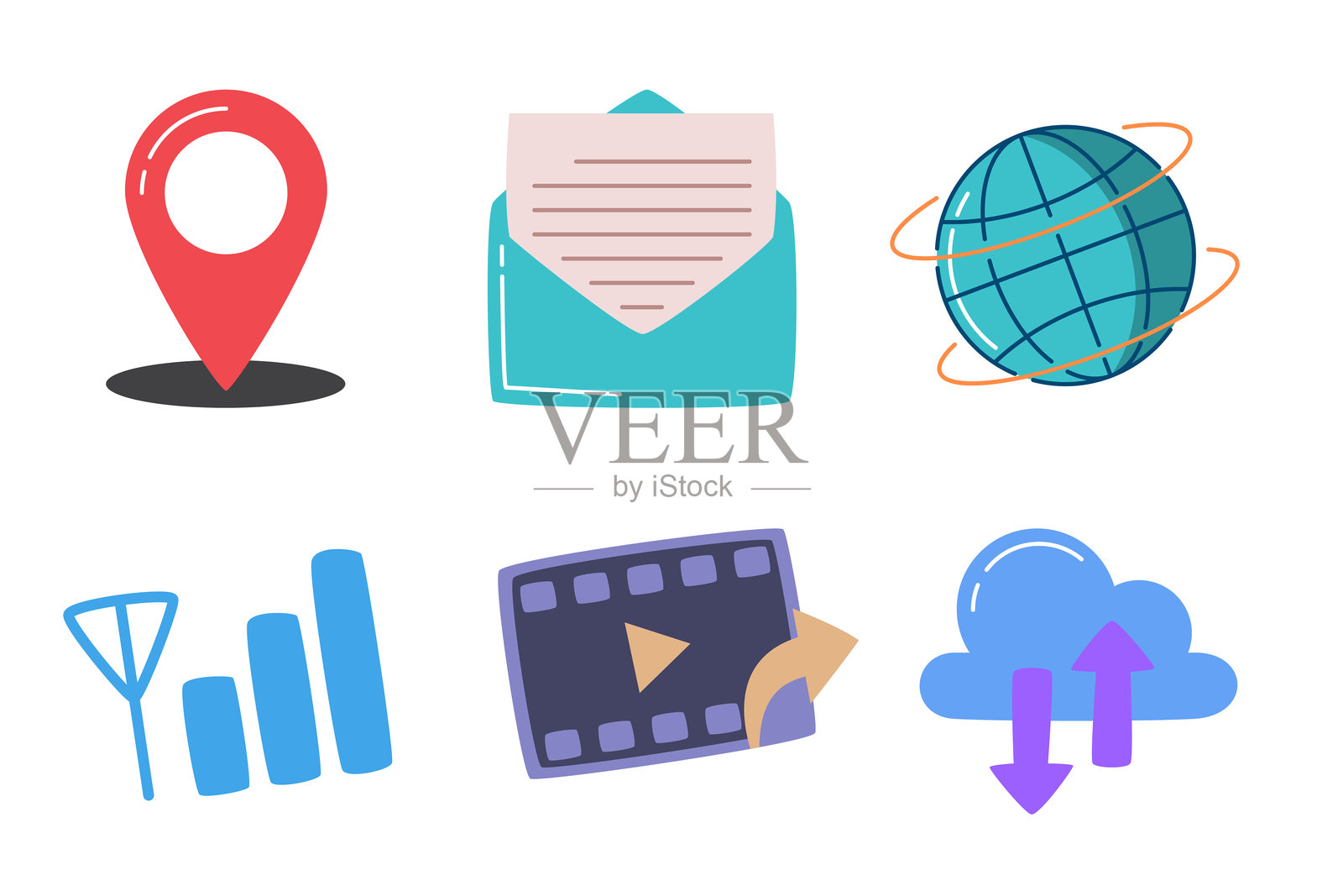 扁平化数字图标用于沟通和数据插画图片素材