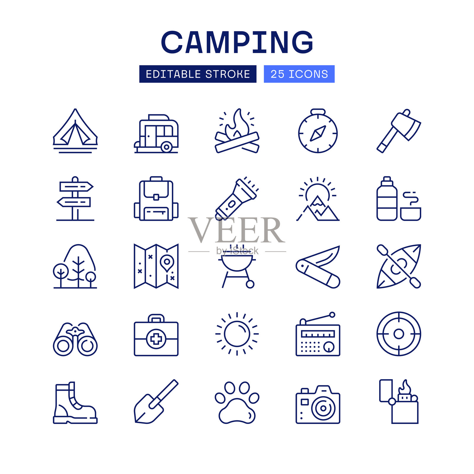 露营符号线条图标集插画图片素材
