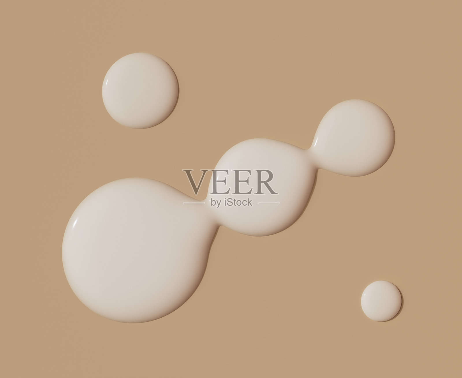 奶油质地的化妆水液体在米色背景上滴落成水洼。3D渲染护肤霜美容产品样品照片摄影图片