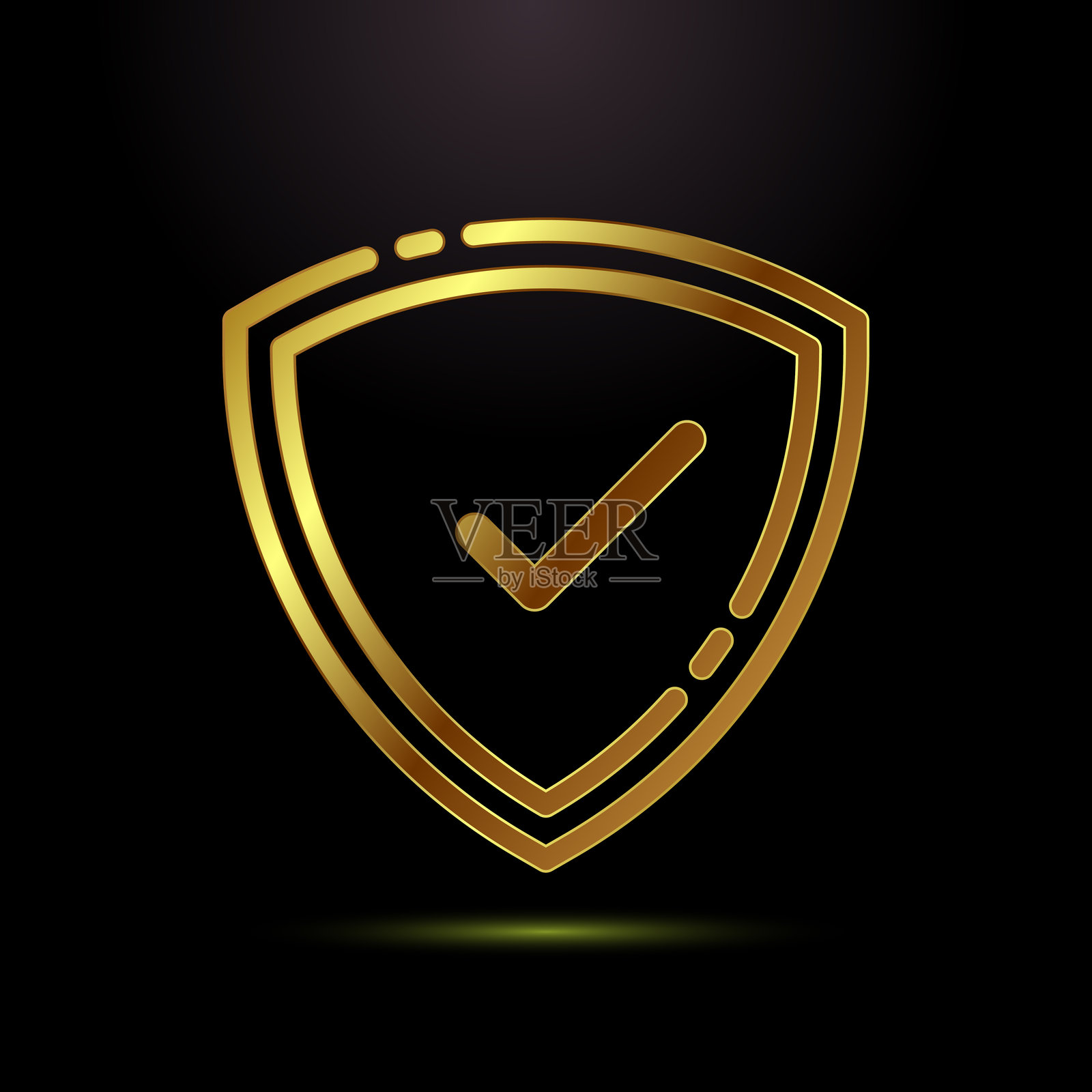 金色盾牌与勾号，象征着信任、可靠性和安全，为受保护的未来。插画图片素材