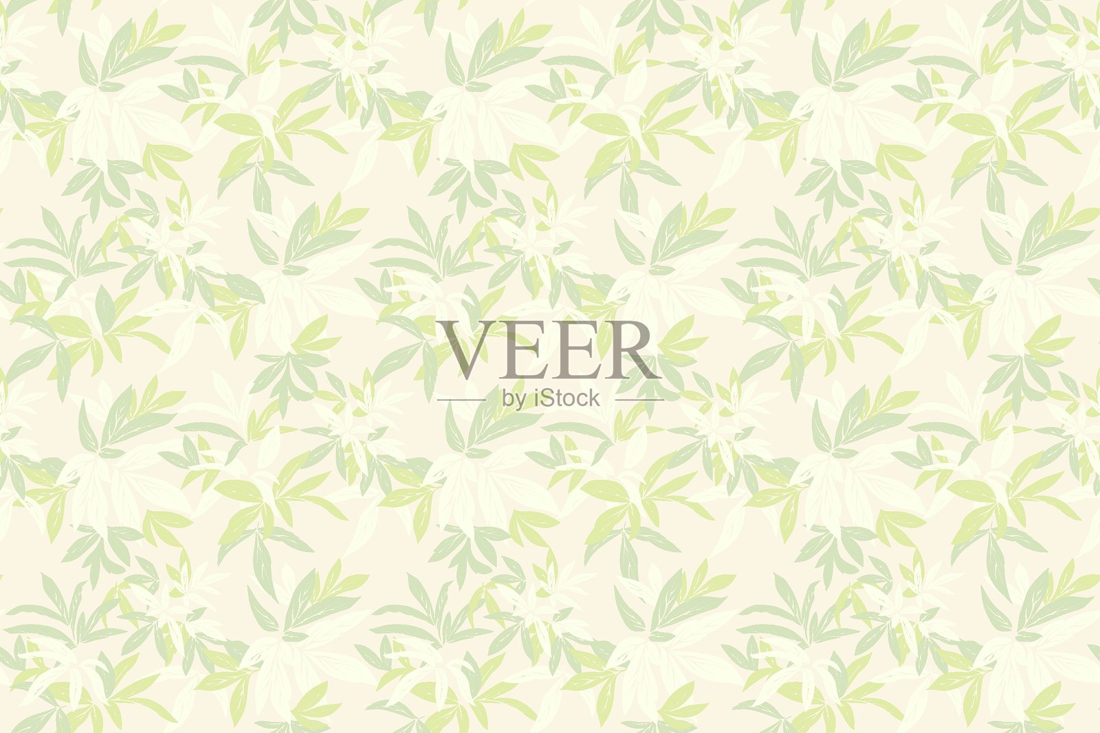 无缝矢量图案，带有淡绿色和薄荷色的热带叶子，背景为浅色。时尚的植物设计，适用于面料、印刷、包装、壁纸和时尚项目。插画图片素材