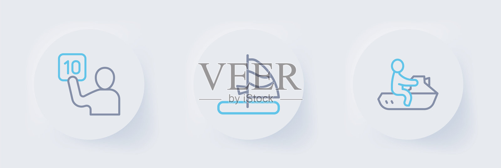 喷气滑雪、风帆冲浪和评委评估图标。矢量图。插画图片素材