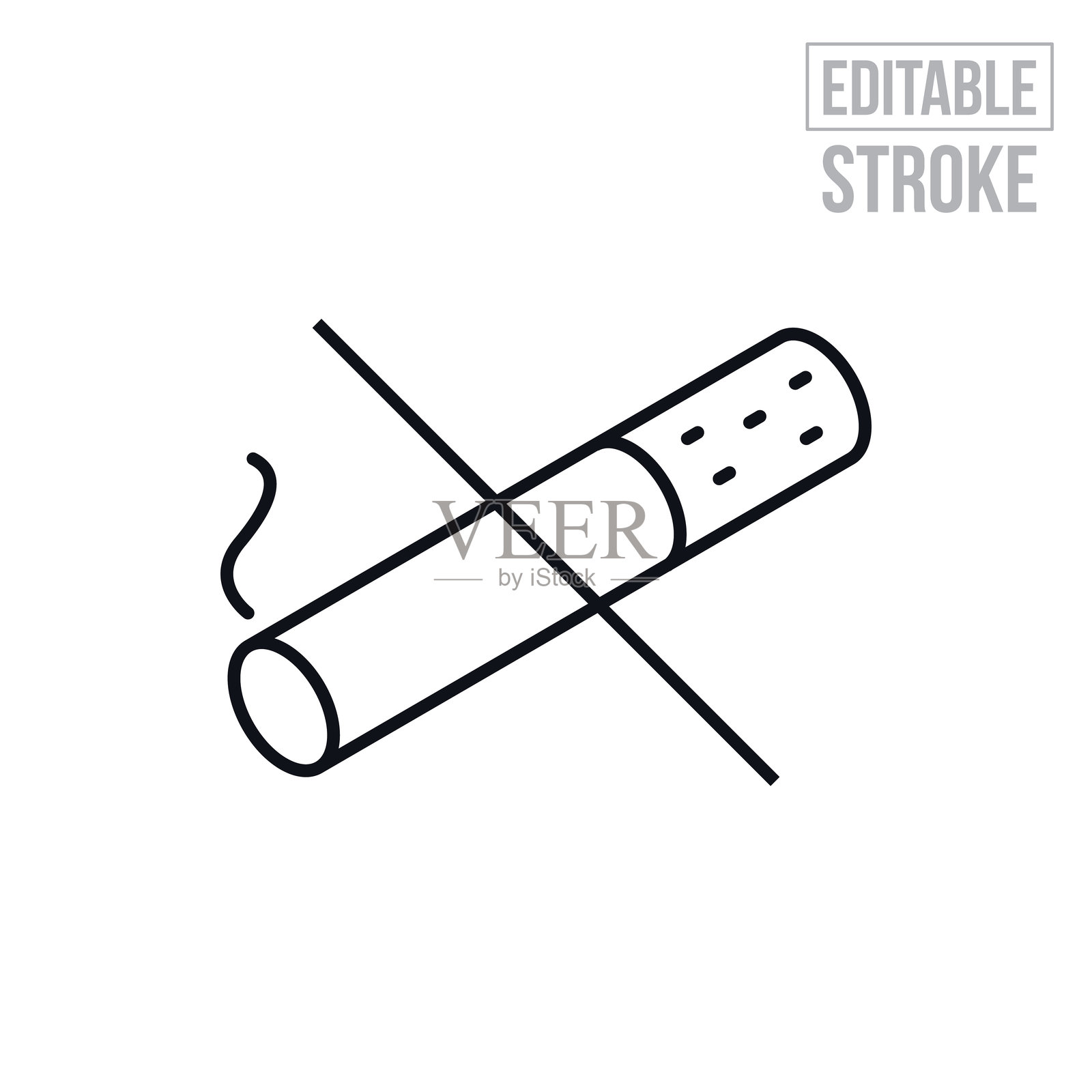 禁止吸烟细线图标 - 可编辑的线条插画图片素材