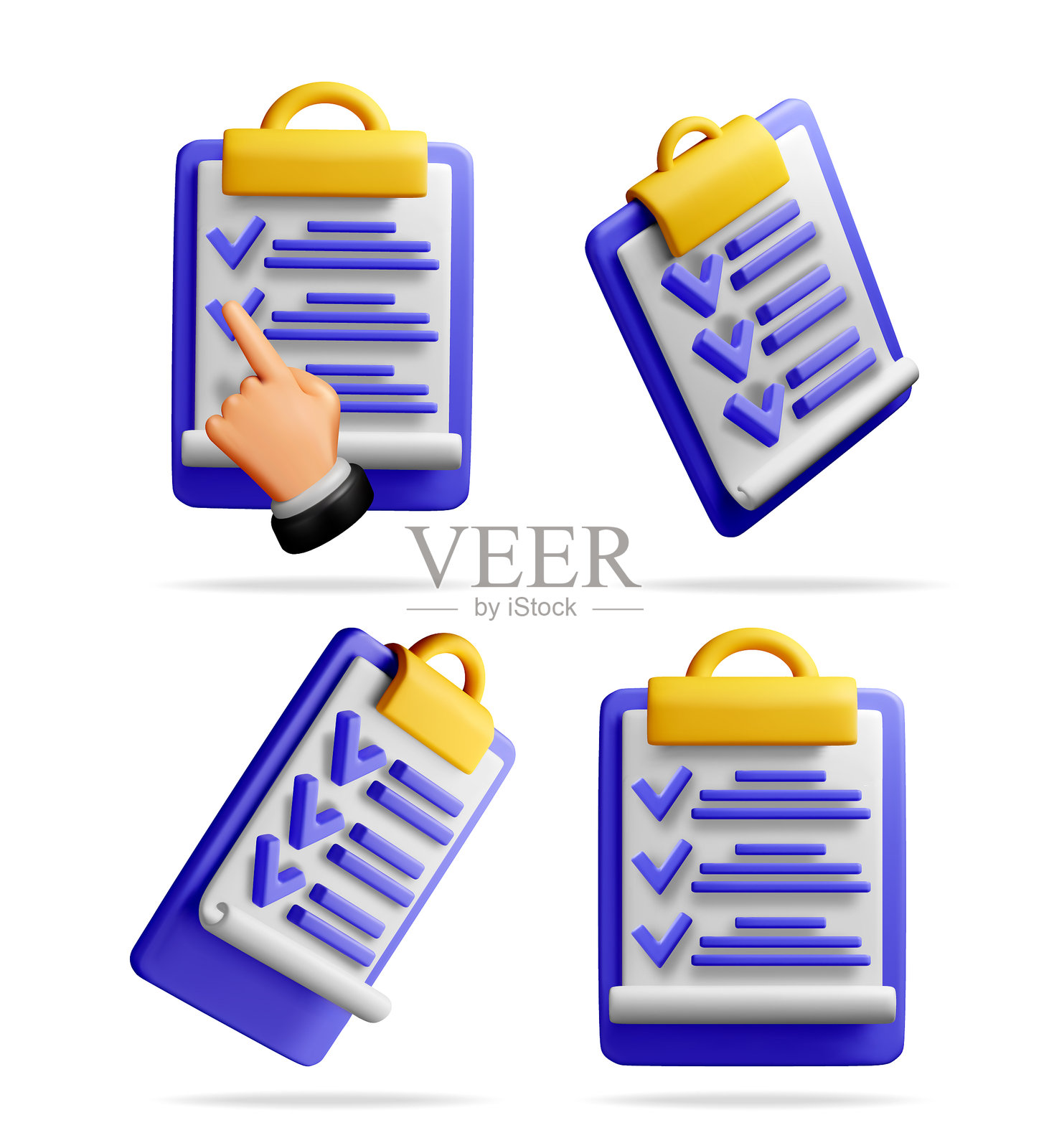 3D剪贴板与检查清单的集合插画图片素材