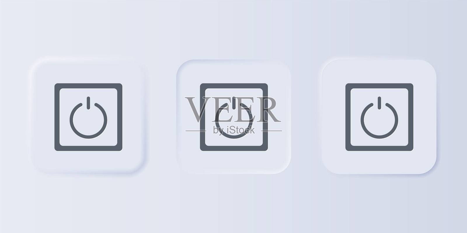 灰色电灯开关图标，背景为灰色。开和关图标。调光开关标志。节能概念。方形按钮中的一组图标。矢量图。插画图片素材
