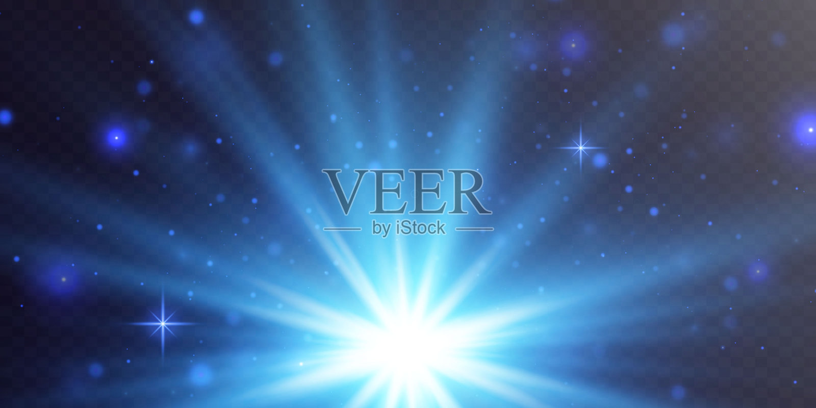 发光效果。明亮的蓝色辐射光。闪烁的光芒。插画图片素材