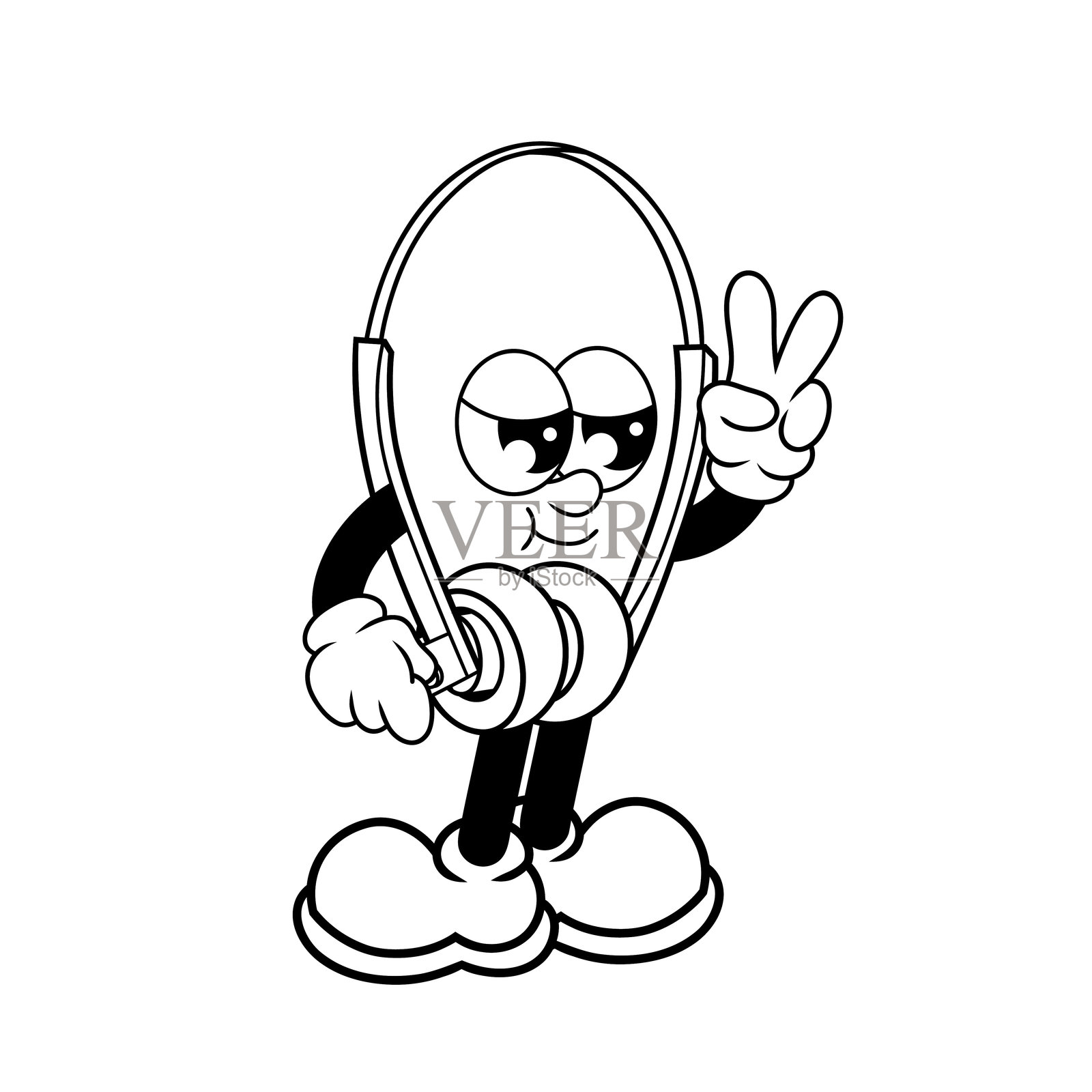 复古风格的耳机角色设计，酷炫轮廓插画图片素材