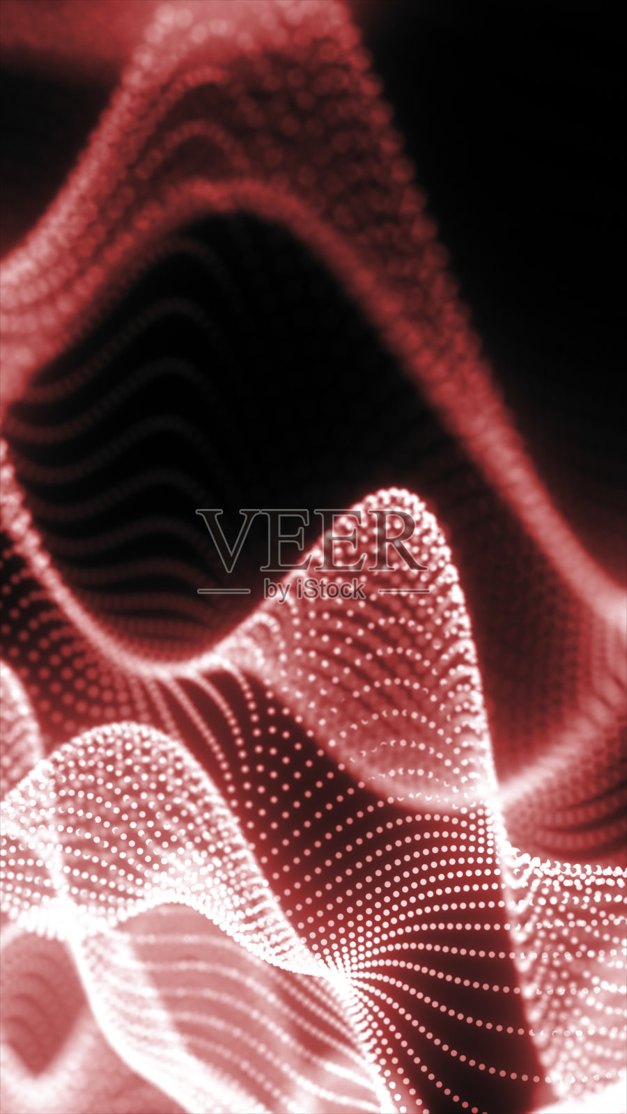 由发光粒子构成的红色波浪网格，代表数字流动、能量和抽象技术插画图片素材