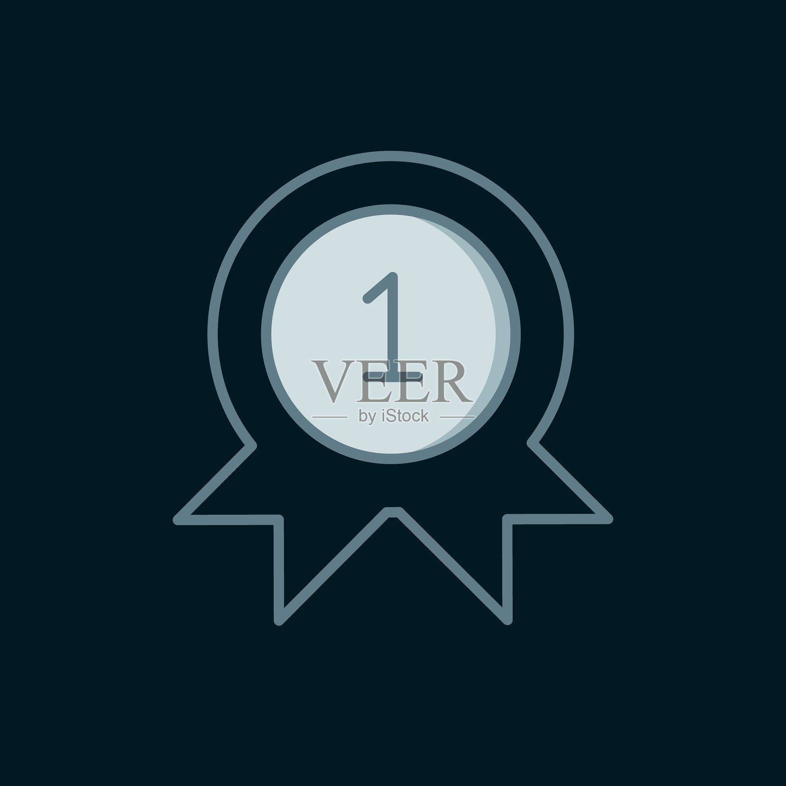 奖牌图标，独立于黑色背景。获胜成就标志。奖项奖牌。扁平填充轮廓风格，带阴影。矢量图。插画图片素材