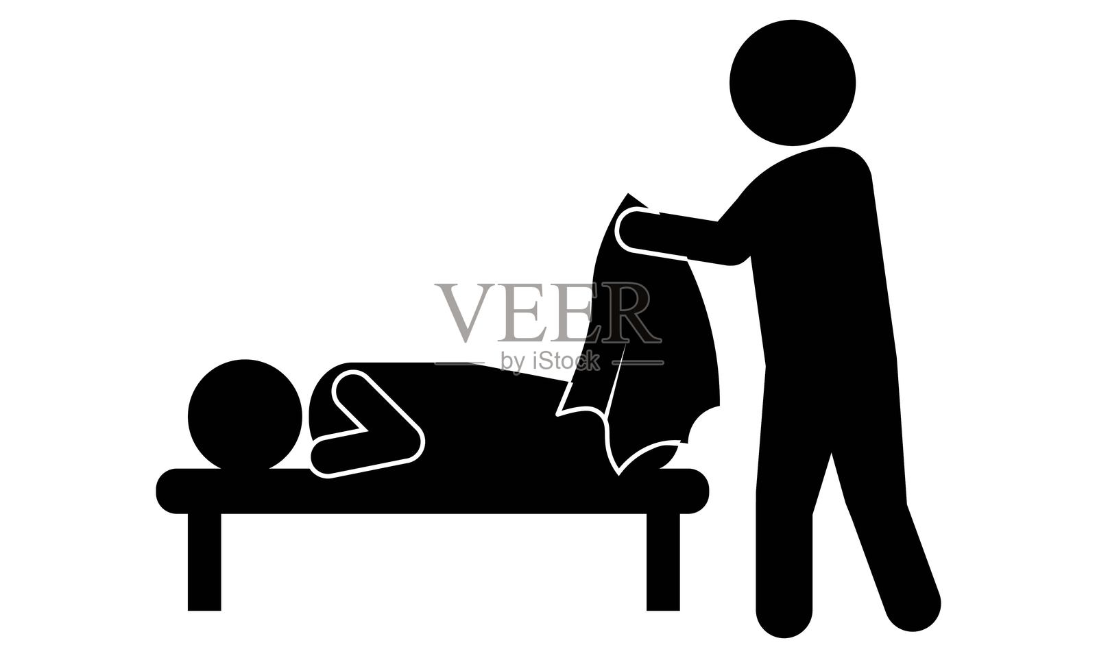 一个人给正在睡觉的孩子盖上毯子的图标插画图片素材