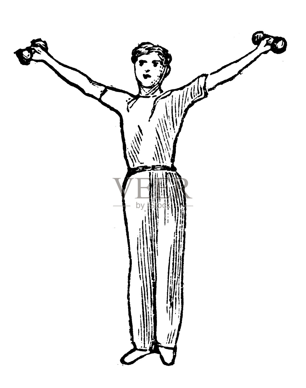 运动和运动的古董插图:哑铃插画图片素材