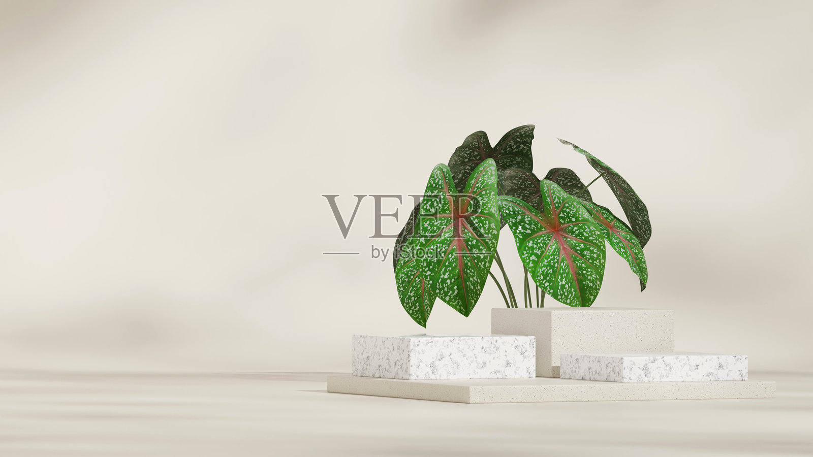 极简场景，3D渲染的空间陶瓷纹理方块形状在风景中照片摄影图片