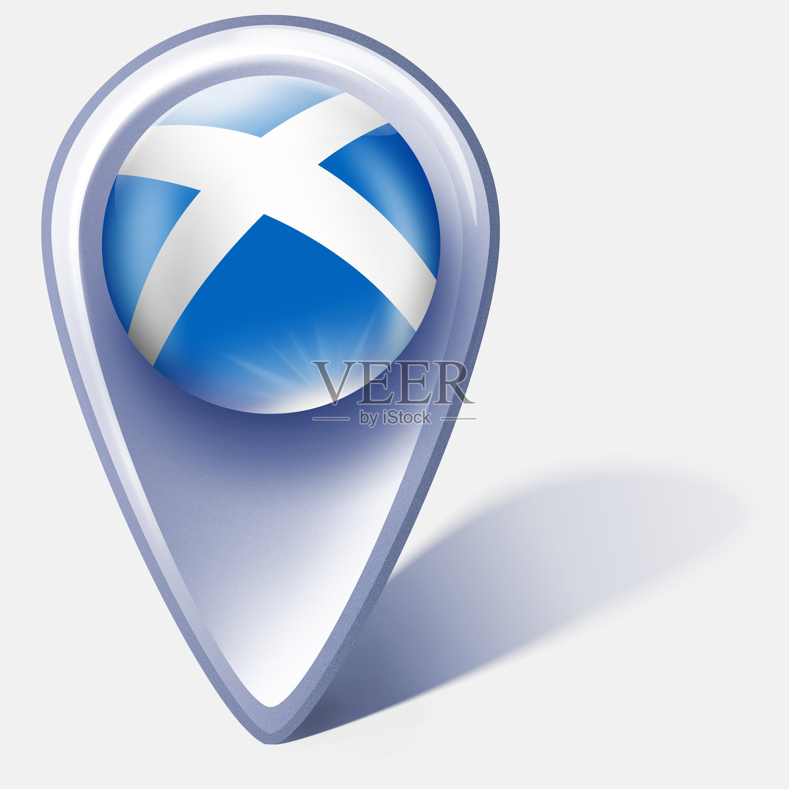 苏格兰按钮地图指针与苏格兰国旗孤立在白色设计元素图片