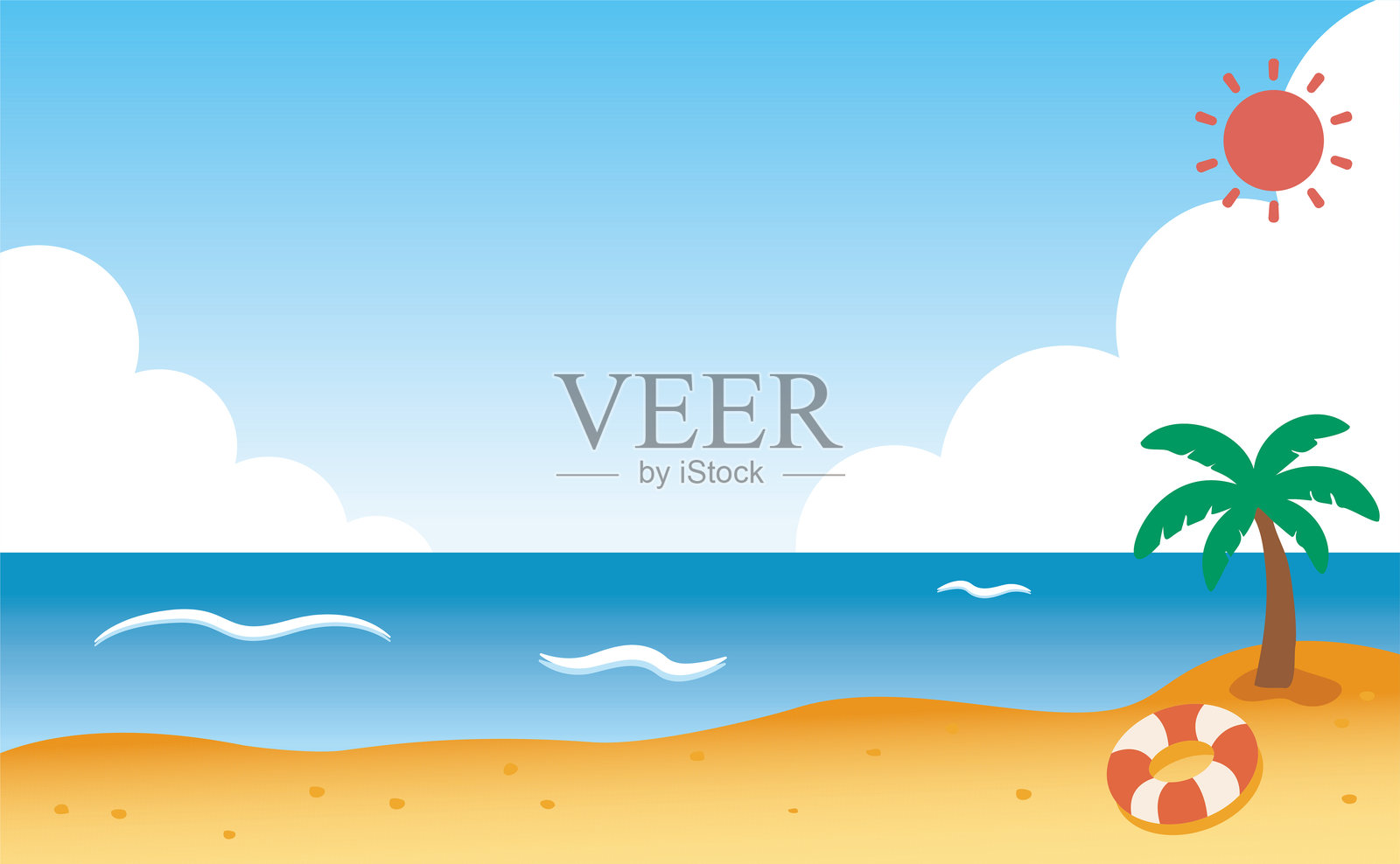 夏季海滩背景插图（带背景色）01插画图片素材