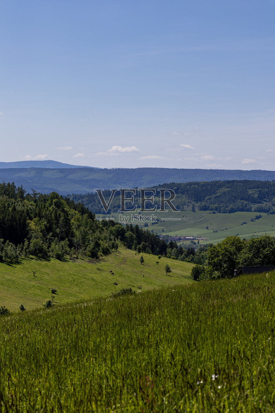 山地风景。东苏台德山脉位于波兰和捷克共和国的边界上。照片摄影图片
