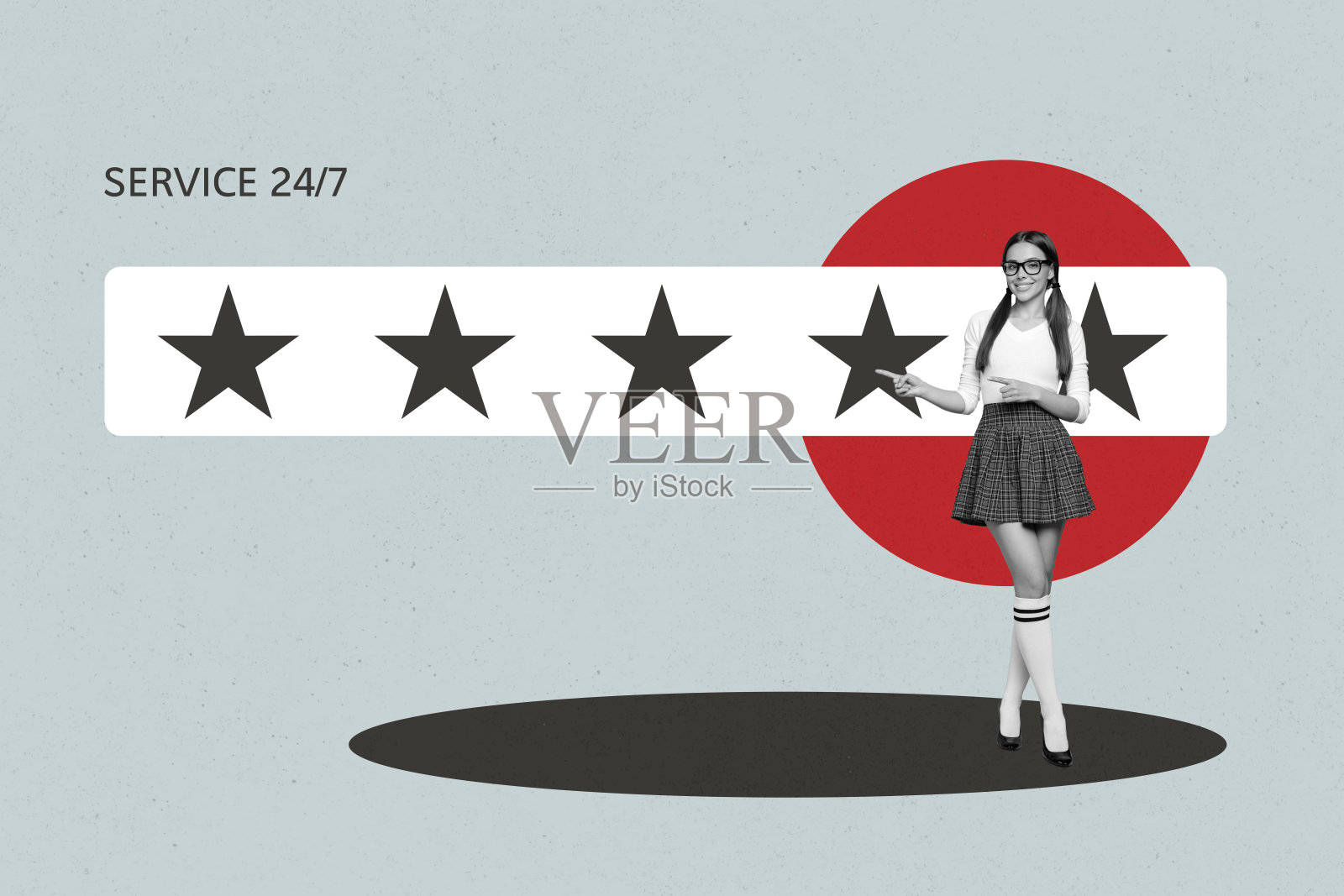 3D素描海报拼贴，快乐的女商人和男商人获得星级晋升评分结果，发展最佳声誉照片摄影图片