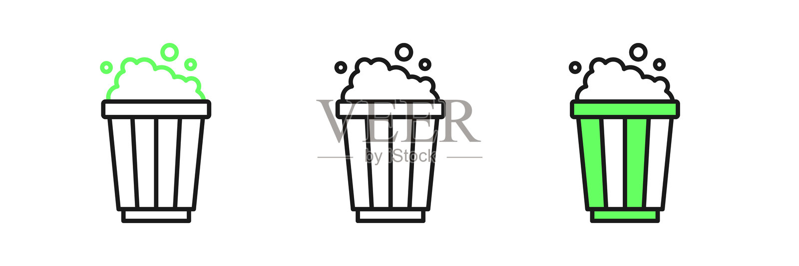 纸箱中的爆米花图标，背景为白色。爆米花桶。矢量图。插画图片素材