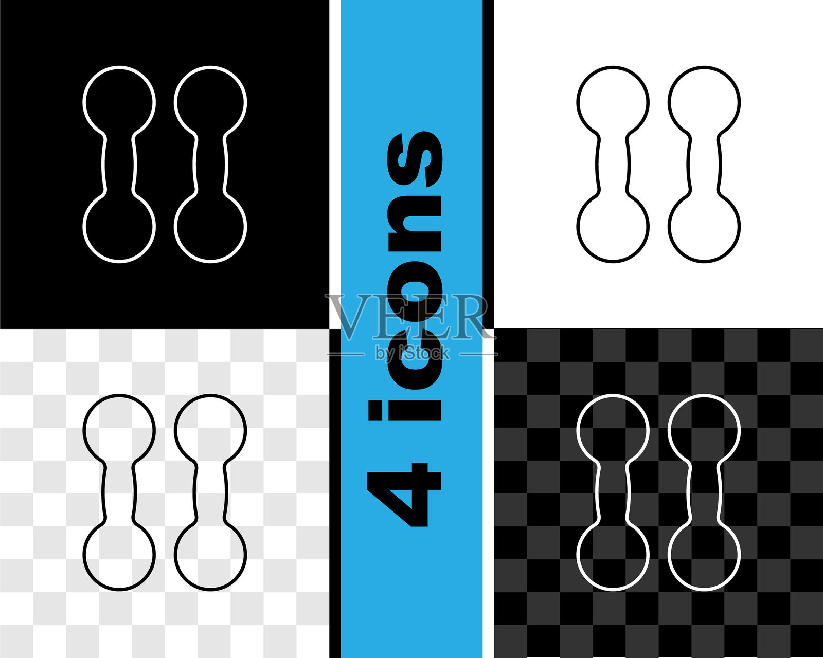 哑铃图标，黑白透明背景，肌肉举重图标，健身杠铃，体育器材，锻炼哑铃。矢量图。插画图片素材