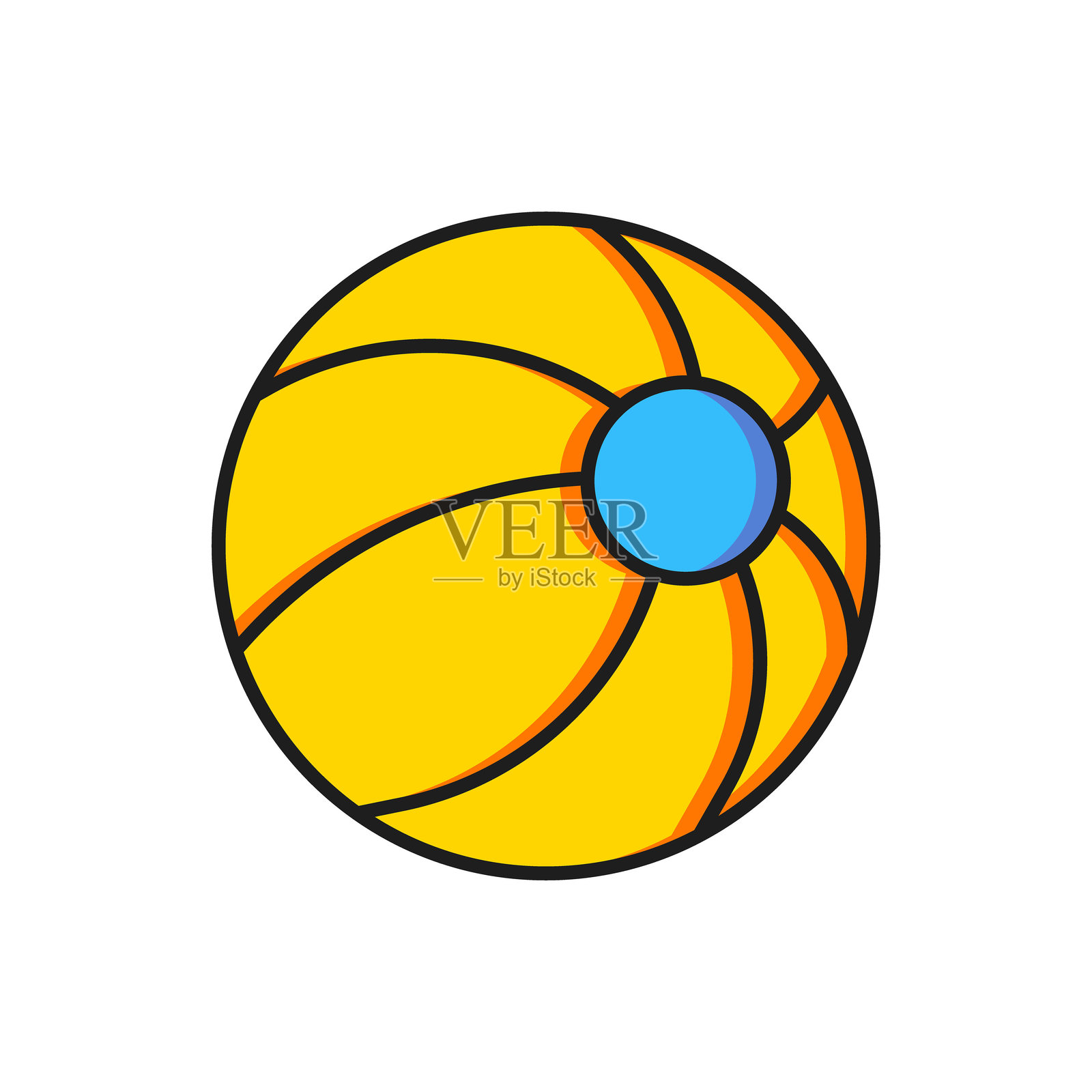 彩色沙滩球图标，背景为白色。儿童玩具。扁平填充轮廓风格，带阴影。矢量图。插画图片素材