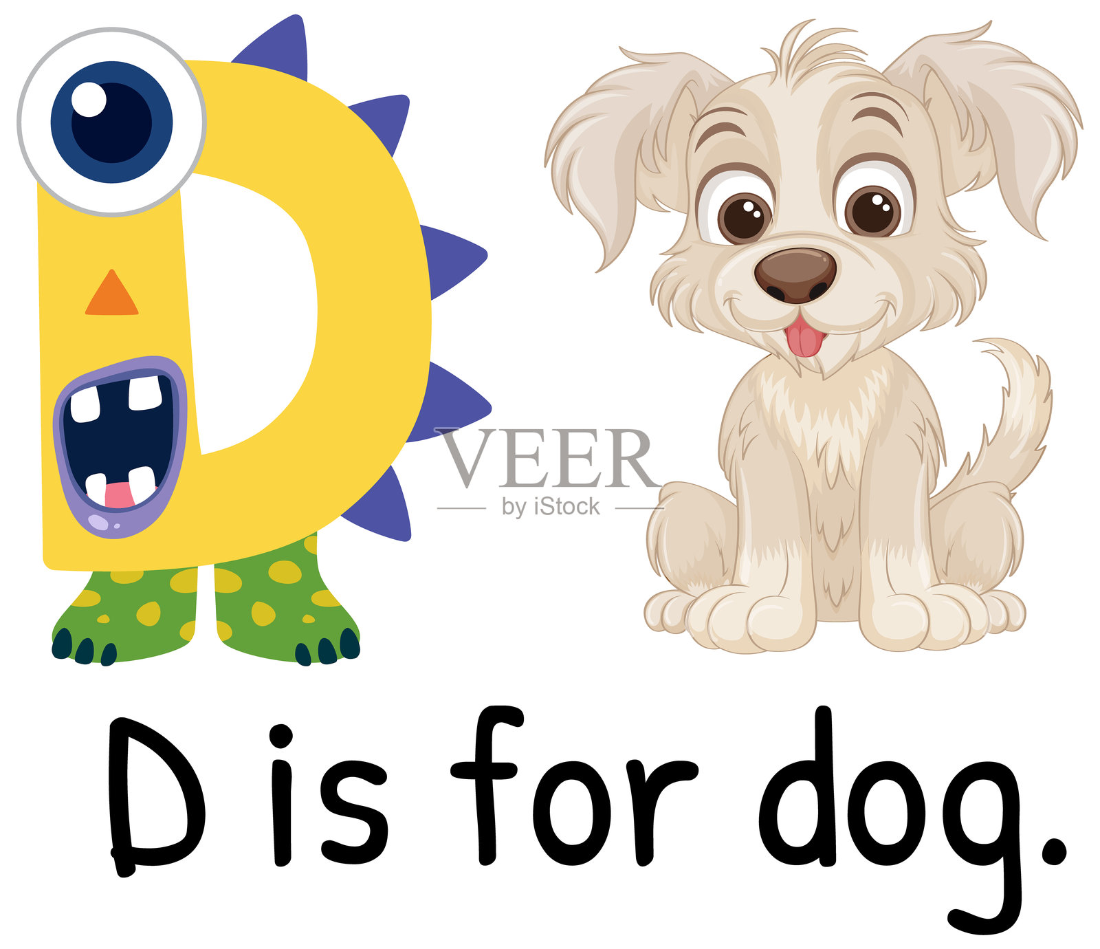 顽皮的字母插图，狗和字母D插画图片素材