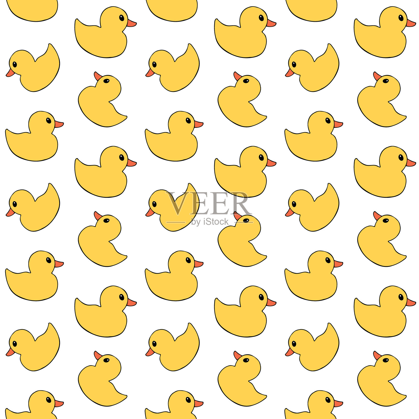 手绘涂鸦浴鸭的无缝矢量图案插画图片素材