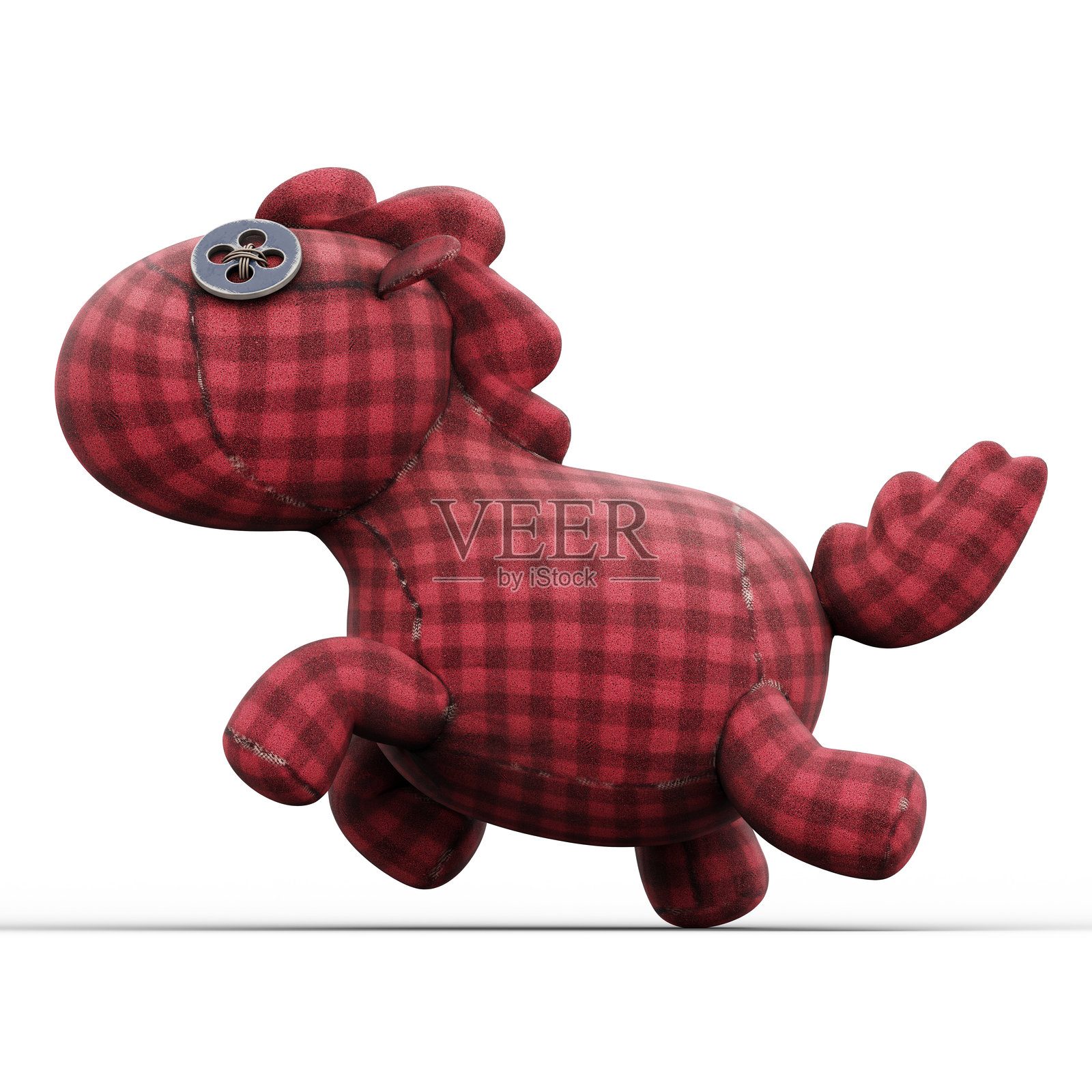 可爱搞笑的马毛绒玩具。3D插图。带有抠图路径的文件。照片摄影图片