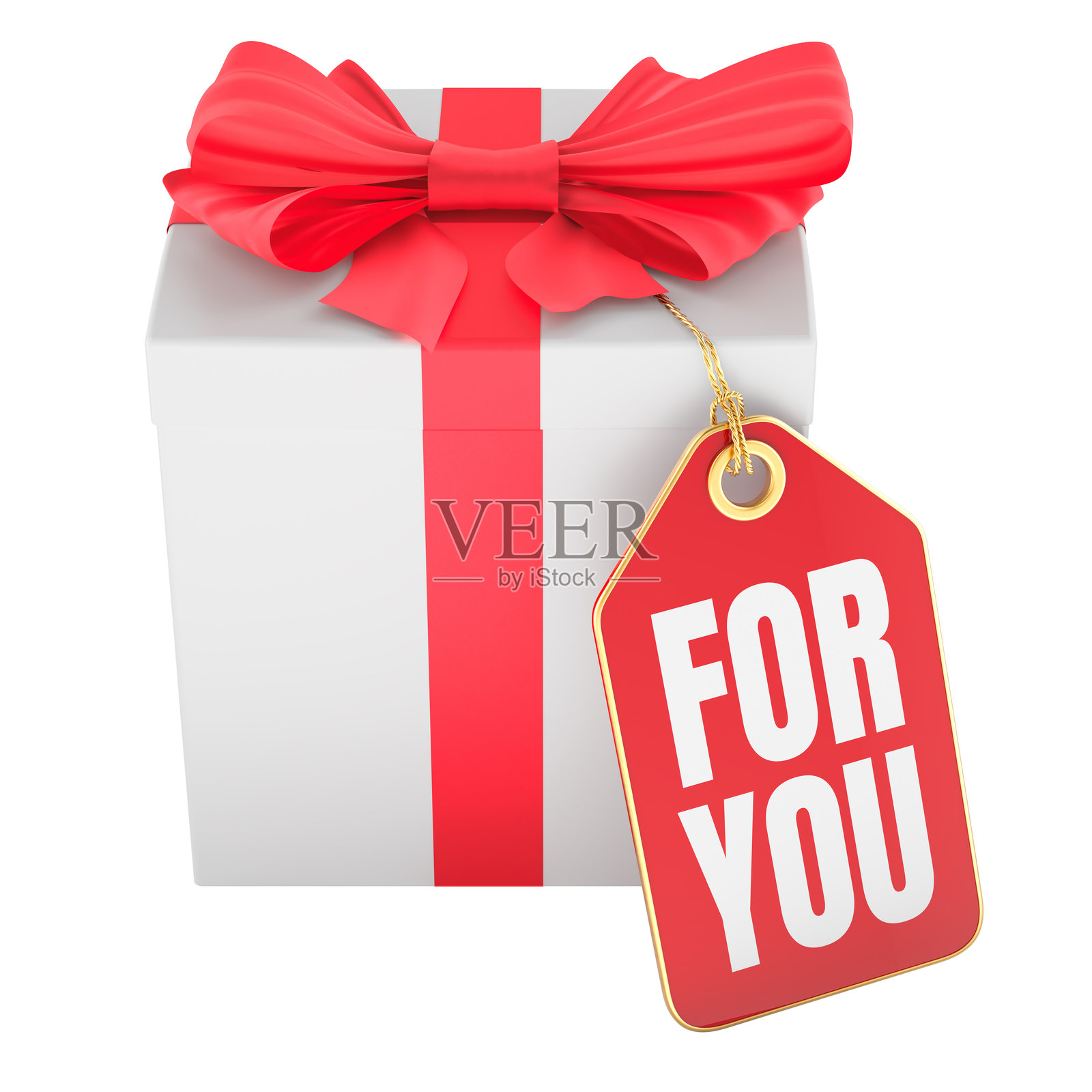 带有红色标签“为你”的礼品盒。3D渲染。照片摄影图片