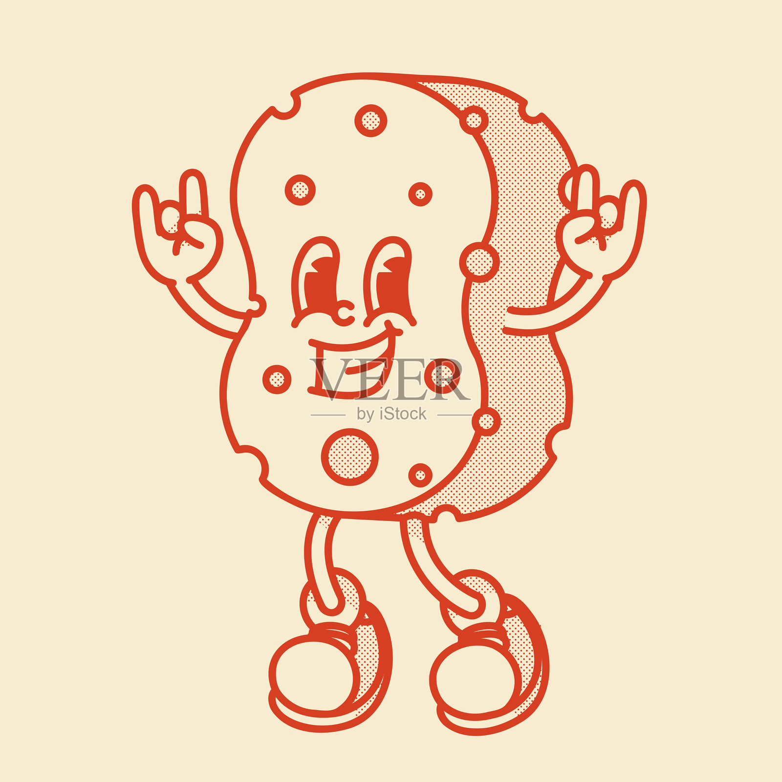 可爱的复古海绵吉祥物，带有面孔和腿。适用于清洁、浴室和厨房主题的卡通矢量插图。插画图片素材