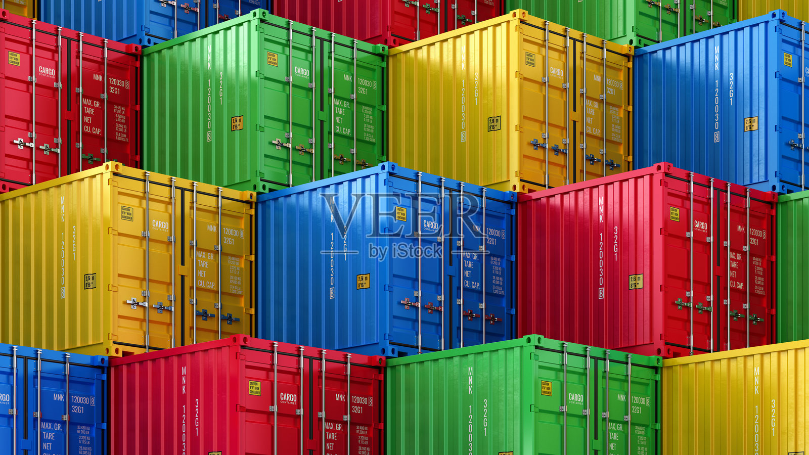 港口中五彩缤纷的货运集装箱 - 3D 渲染照片摄影图片
