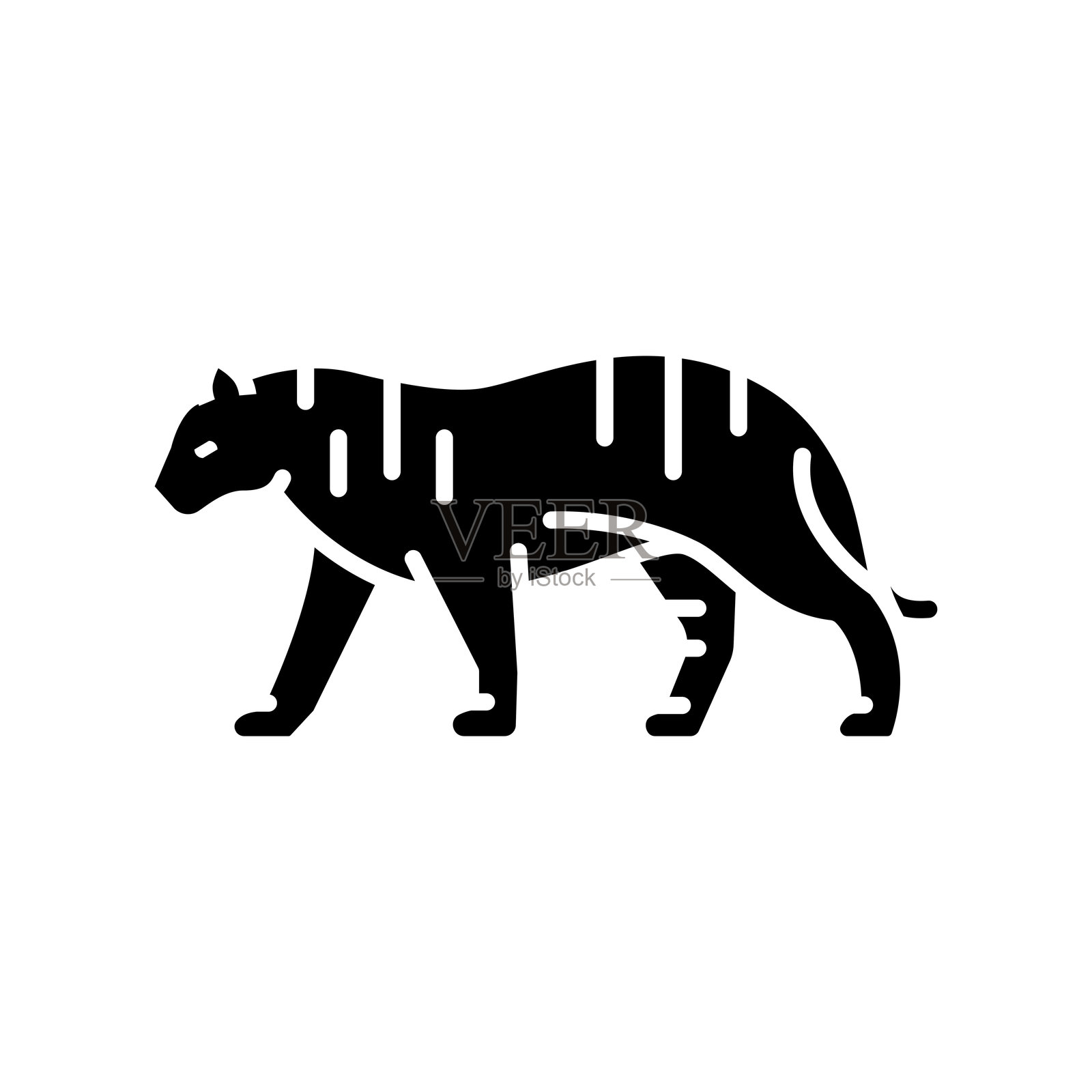 孟加拉虎黑色扁平图标，适用于数字和印刷项目。插画图片素材