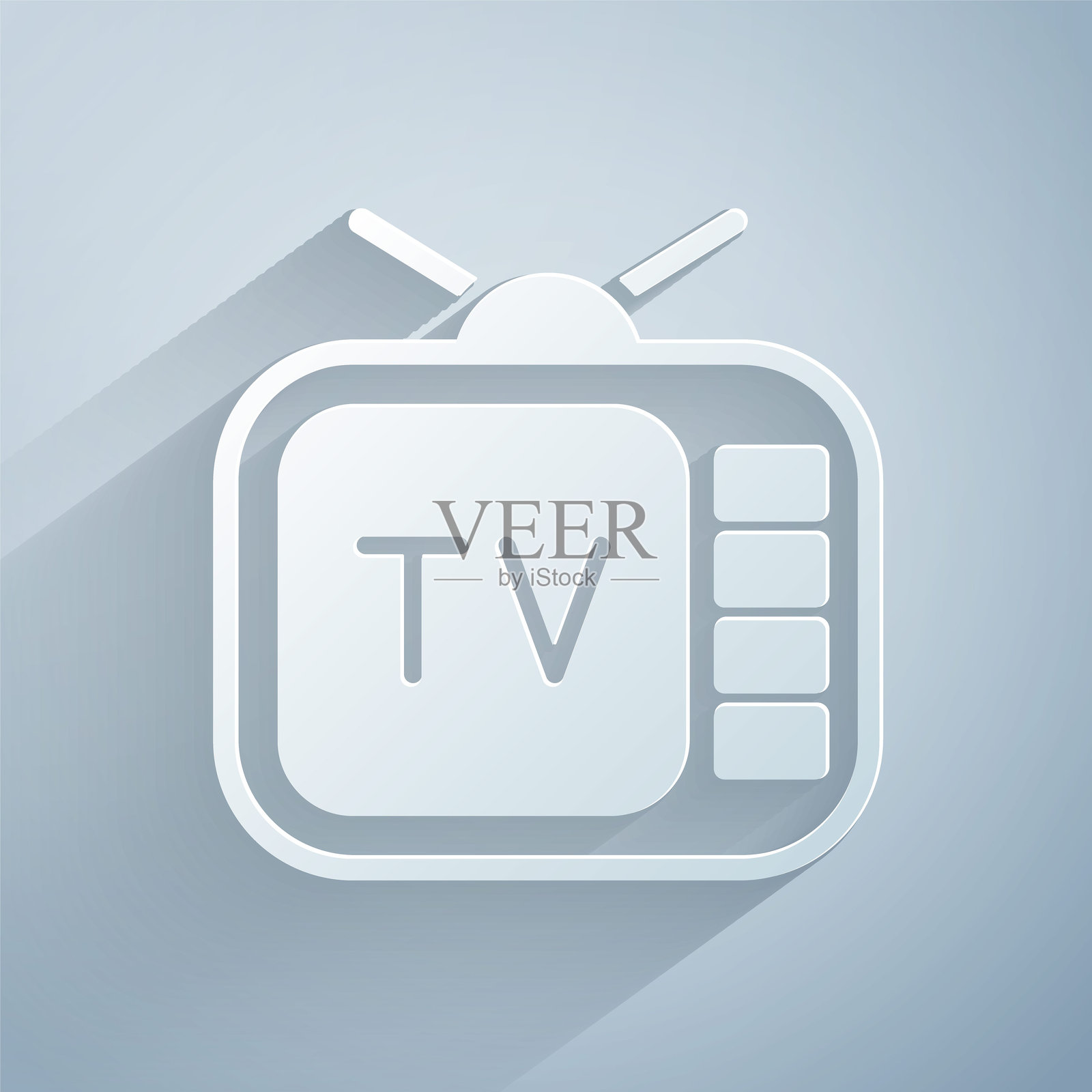 纸雕复古电视图标，背景为灰色。电视标志。纸艺风格。矢量图。插画图片素材