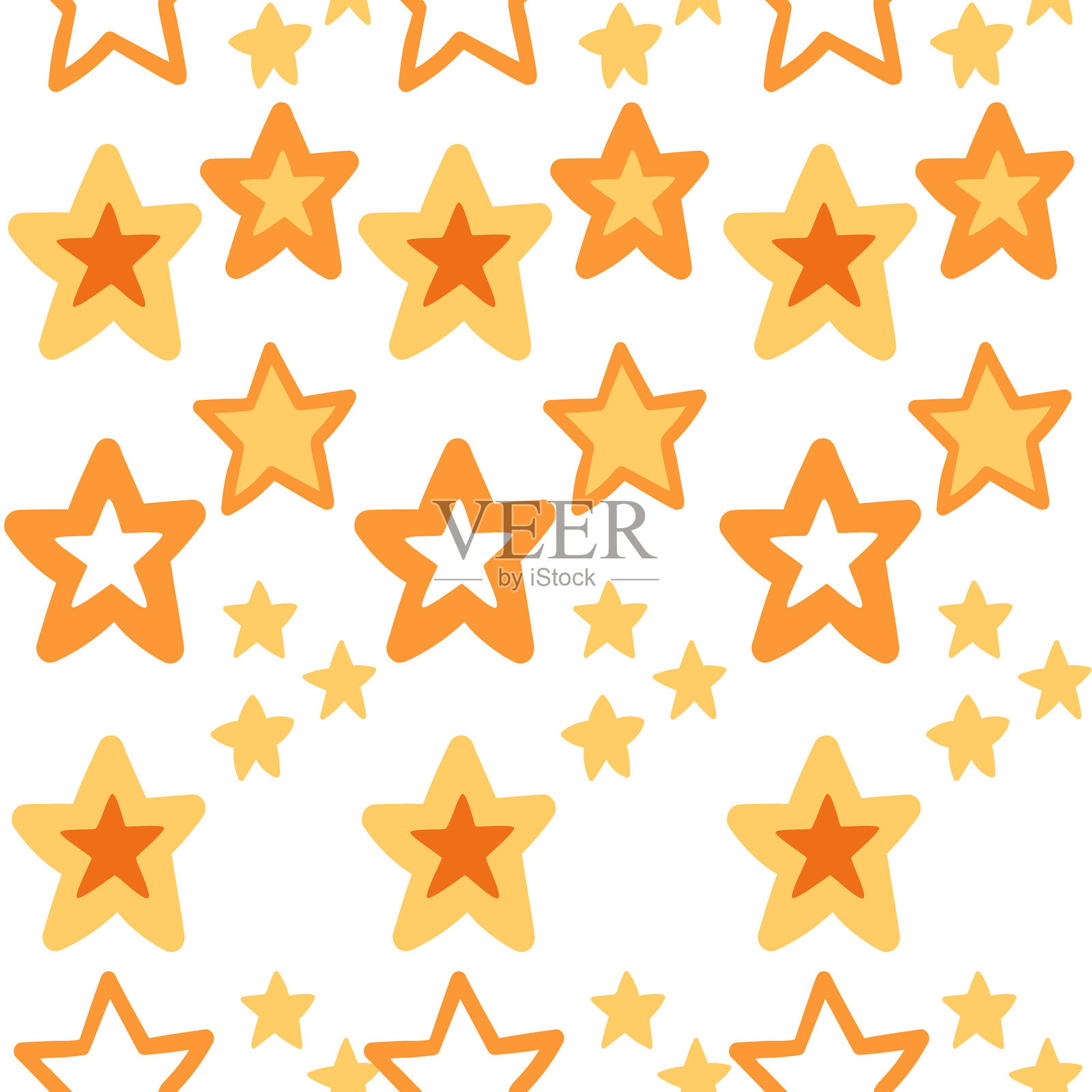 不同金色星星的无缝图案矢量插图，背景为白色插画图片素材