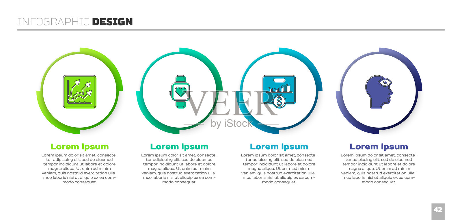 财务增长提升，智能手表，关键绩效指标，拥有第三只眼的男人。商业信息图模板。矢量图。插画图片素材