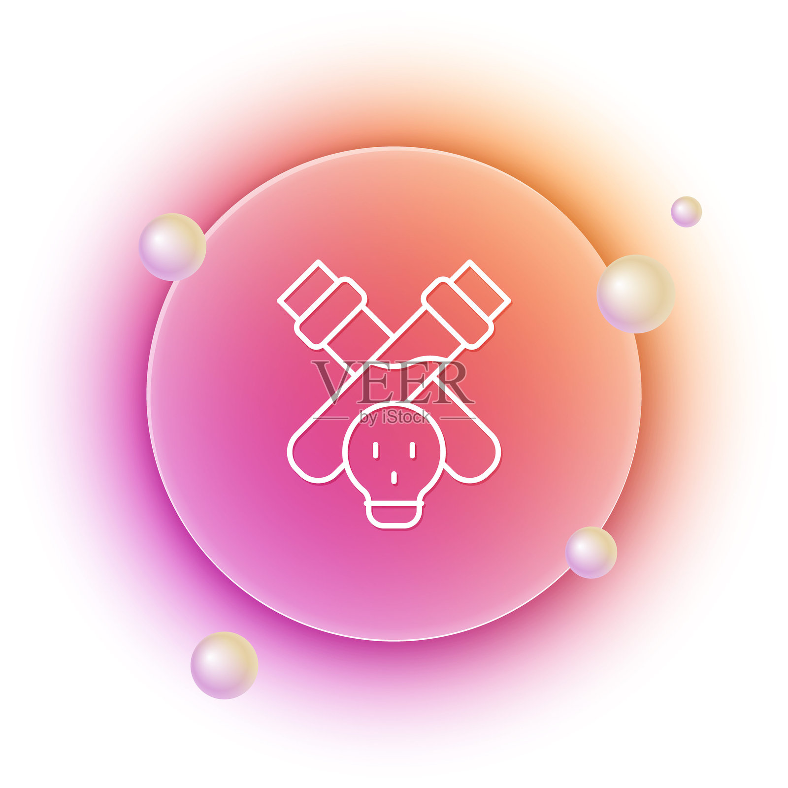 白色瓶子与药水图标，背景为白色。装有魔法药水的烧瓶。快乐的万圣节派对。橙色和粉色渐变圆形背景。矢量图。插画图片素材