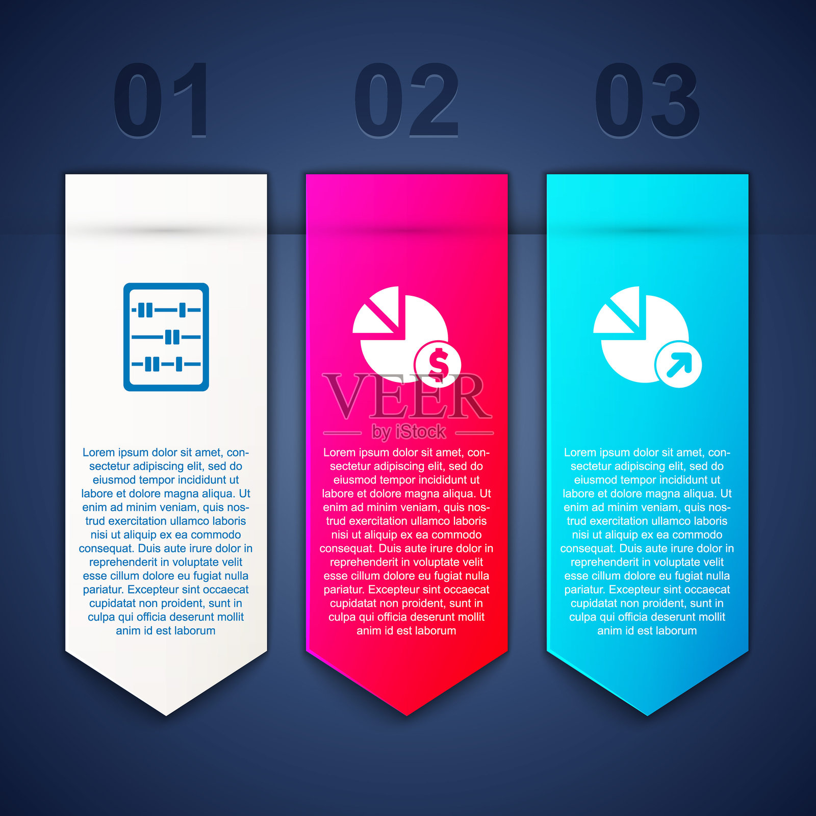 算盘、饼图、美元和财务增长。商业信息图模板。矢量图。插画图片素材