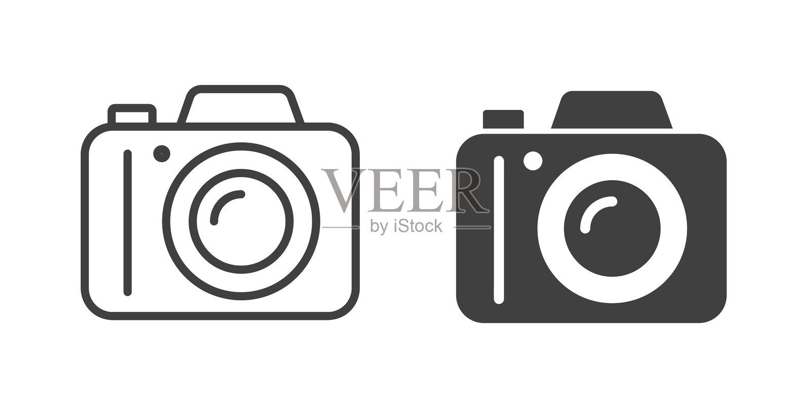 相机细线和实心图标。可编辑的线条和完美的像素，独立于透明背景。插画图片素材