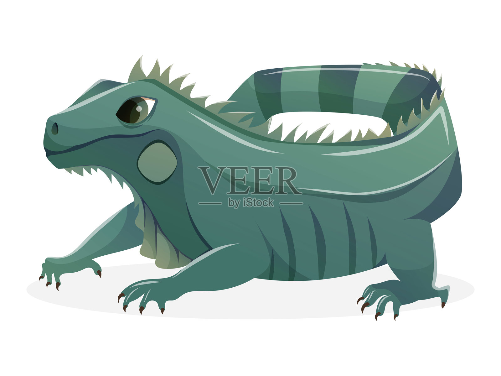 卡通绿色蜥蜴或蜥蜴矢量插图。适用于教育项目、宠物护理材料、野生动物主题和异国动物内容的可爱爬行动物设计。插画图片素材