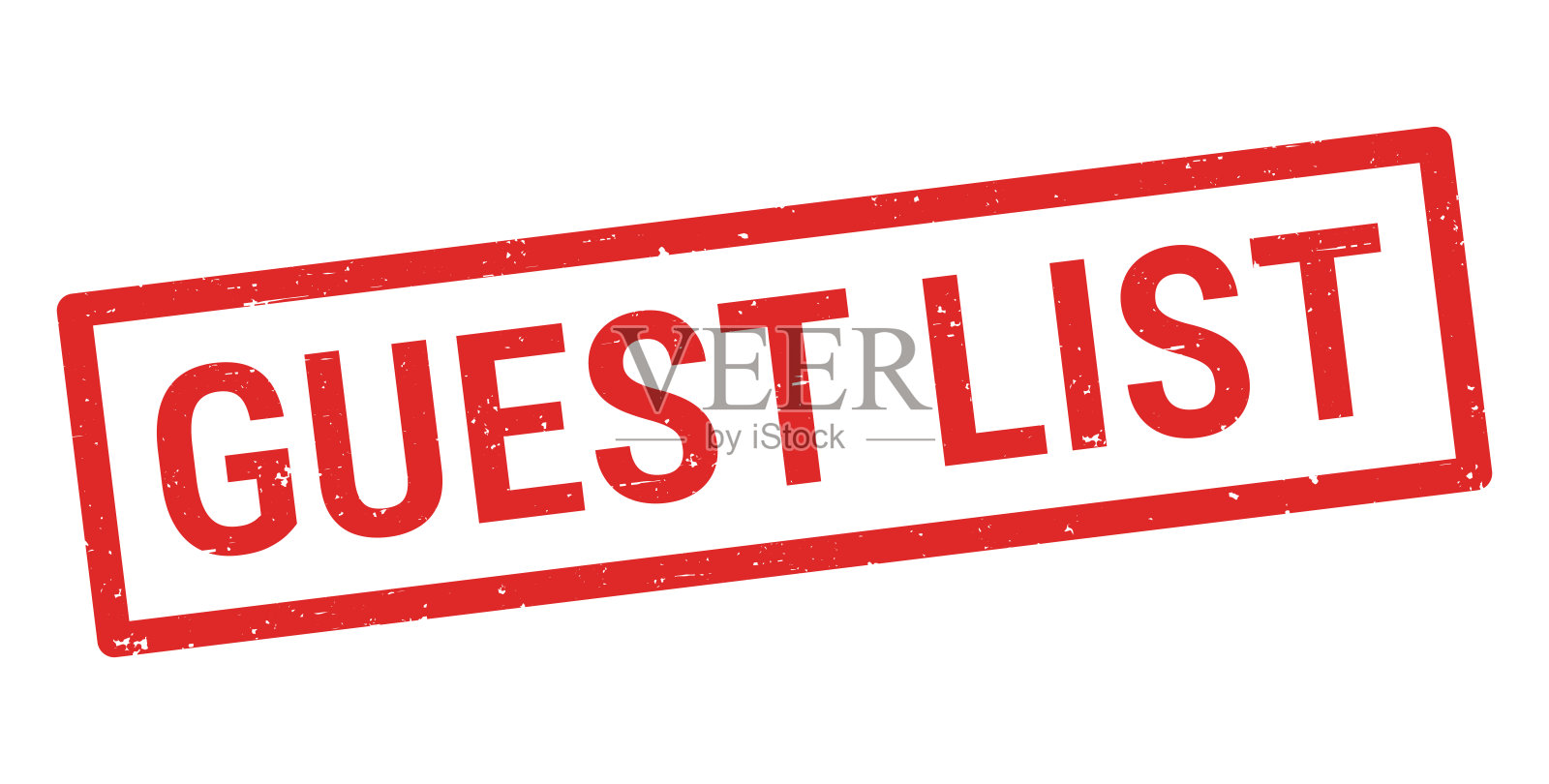 客人名单 - 红色橡胶印章在白色背景上插画图片素材