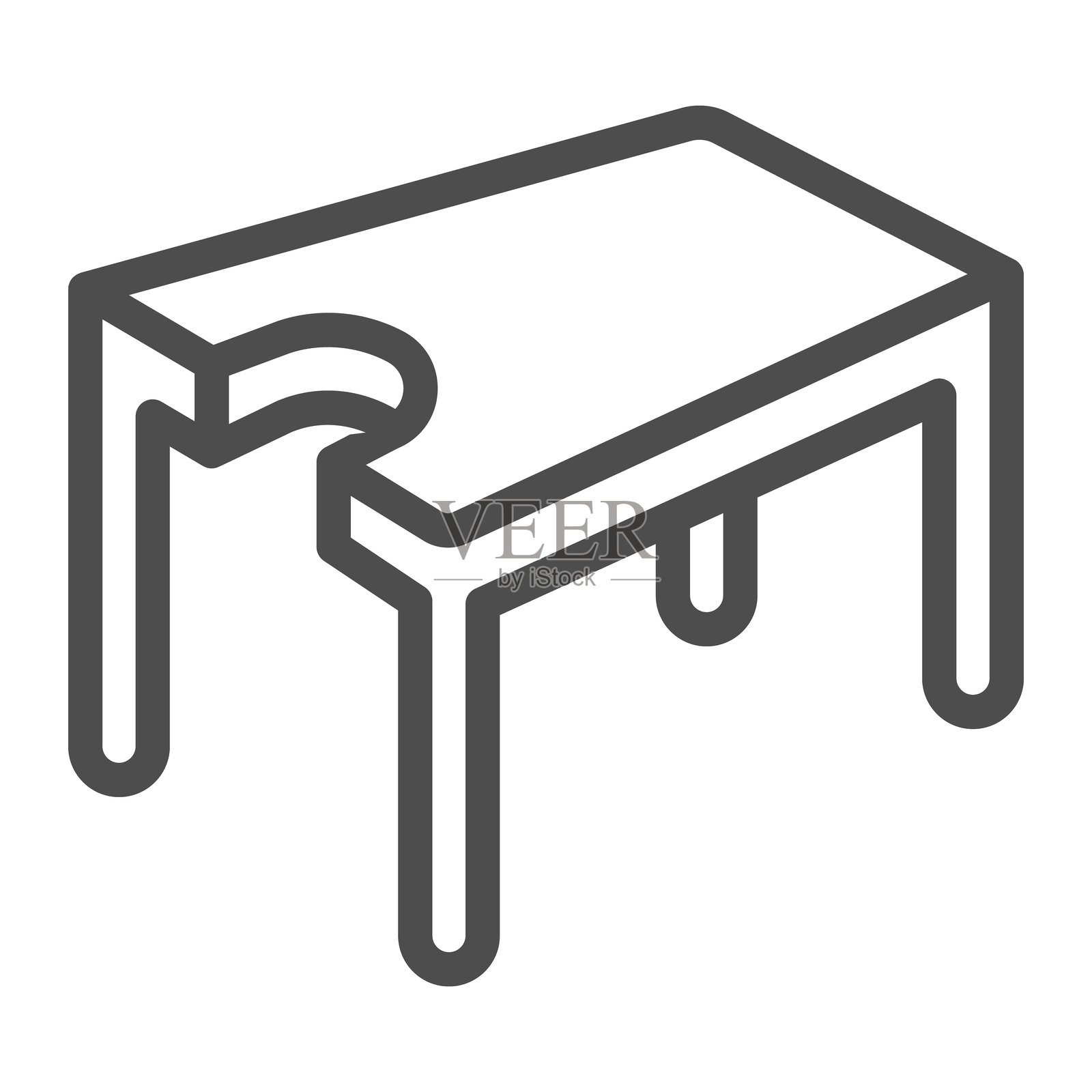 带有头部切口的治疗床线条图标，水疗沙龙概念。矢量图形。按摩治疗床，白色背景上的家具标志，适用于移动或网页设计的轮廓风格图标。插画图片素材