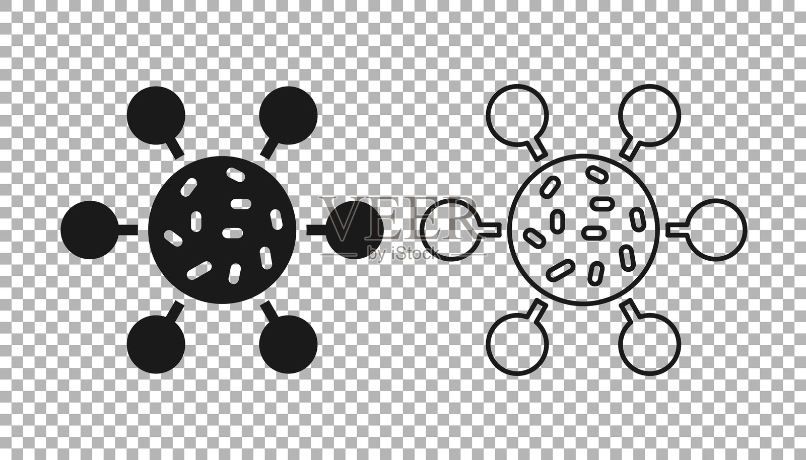 黑色细菌图标，背景透明。细菌和病菌，致病微生物，癌细胞，微生物，病毒，真菌。矢量图。插画图片素材