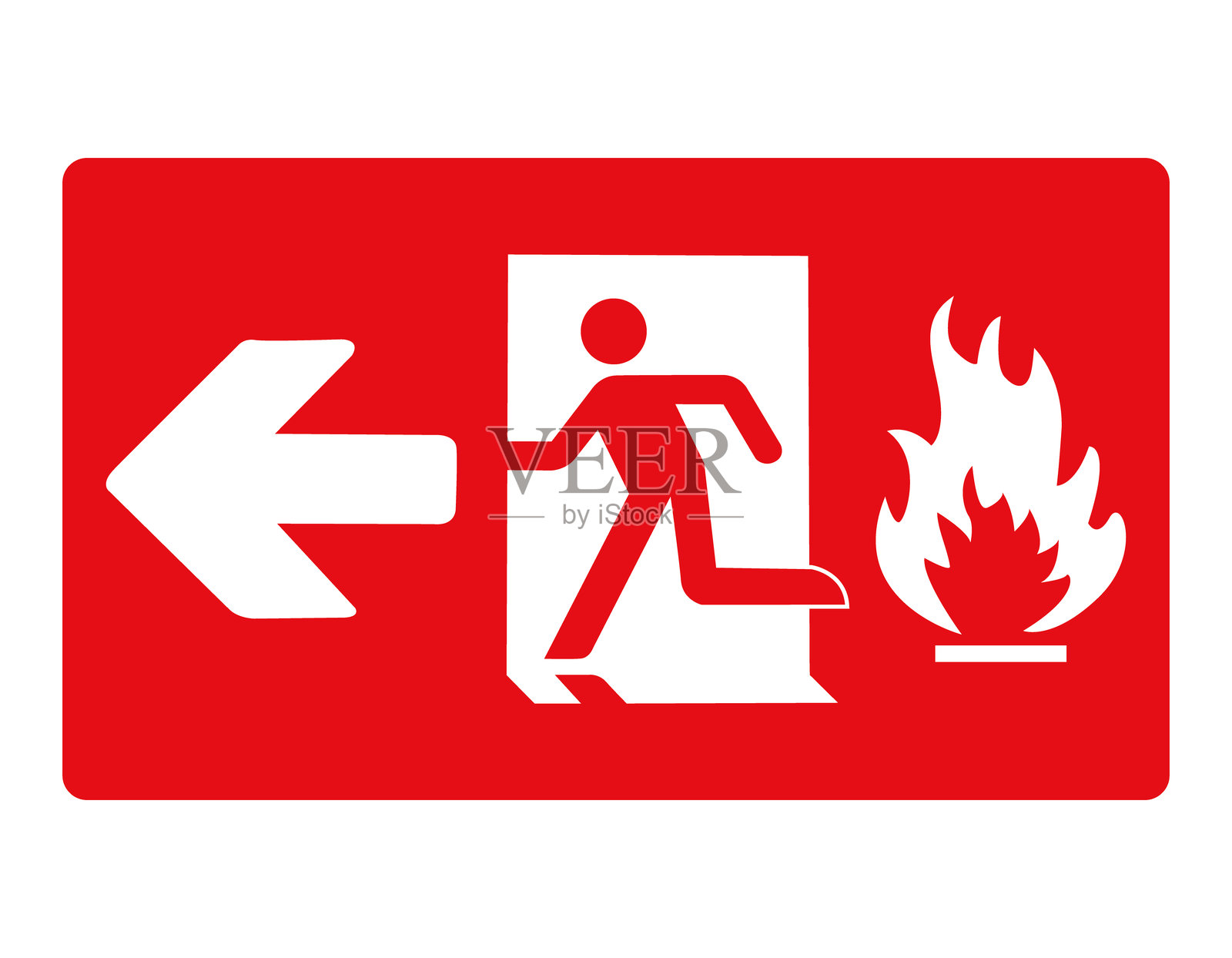 左侧的消防出口。红色标志。疏散出口。紧急疏散出口位置的标识。快速安全地从建筑物或物体中撤离。通往安全区域的方向。插画图片素材