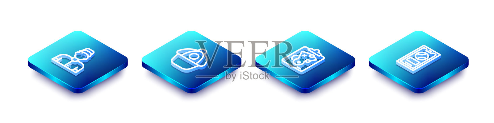 等距线条风格的棒球运动员，戴着帽子，策划策略，手持带有棒球图标的手机。矢量图。插画图片素材