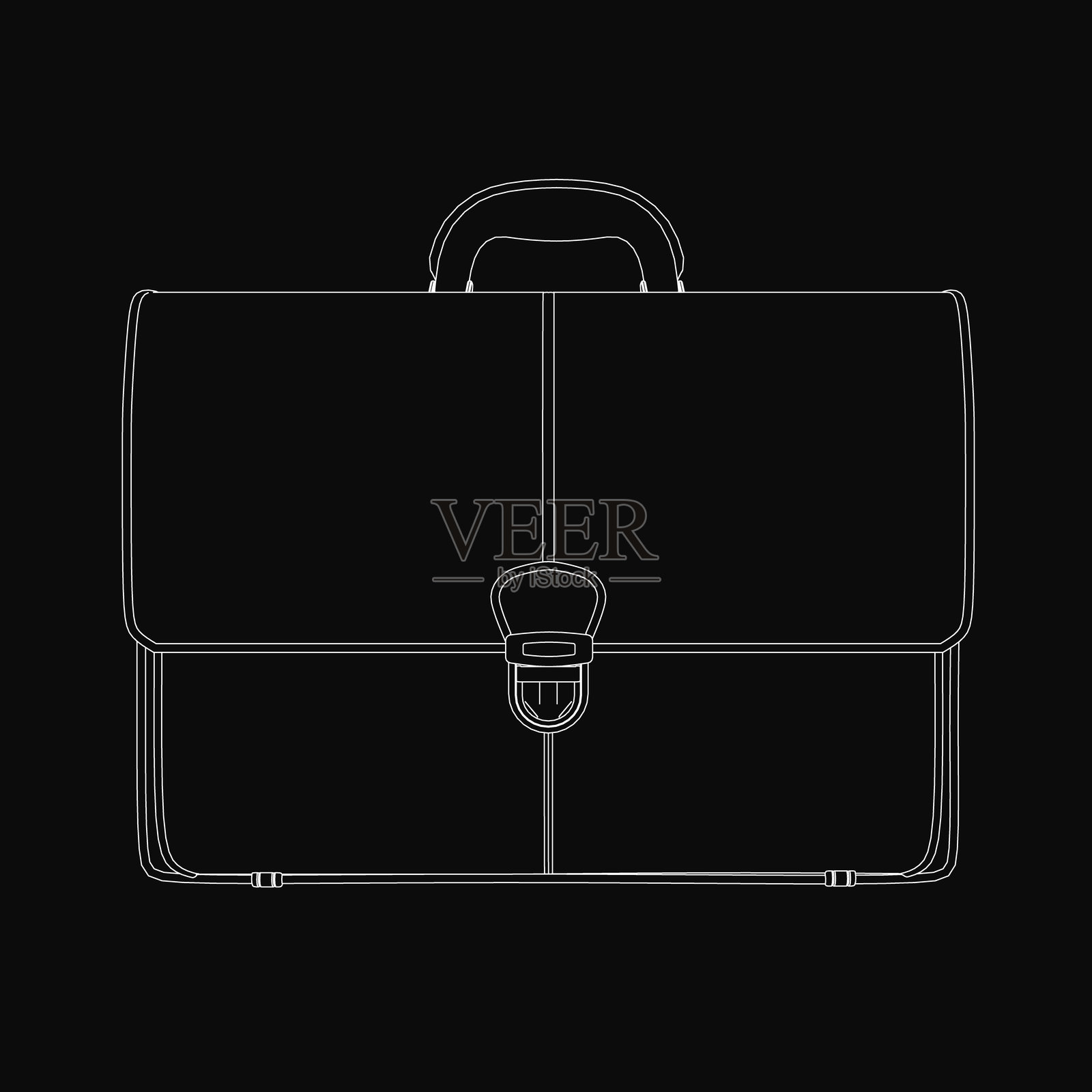 黑色公文包在深色背景上以清晰的矢量插图形式脱颖而出。干净的白色轮廓增强了其专业外观。非常适合商业主题和演示文稿。插画图片素材